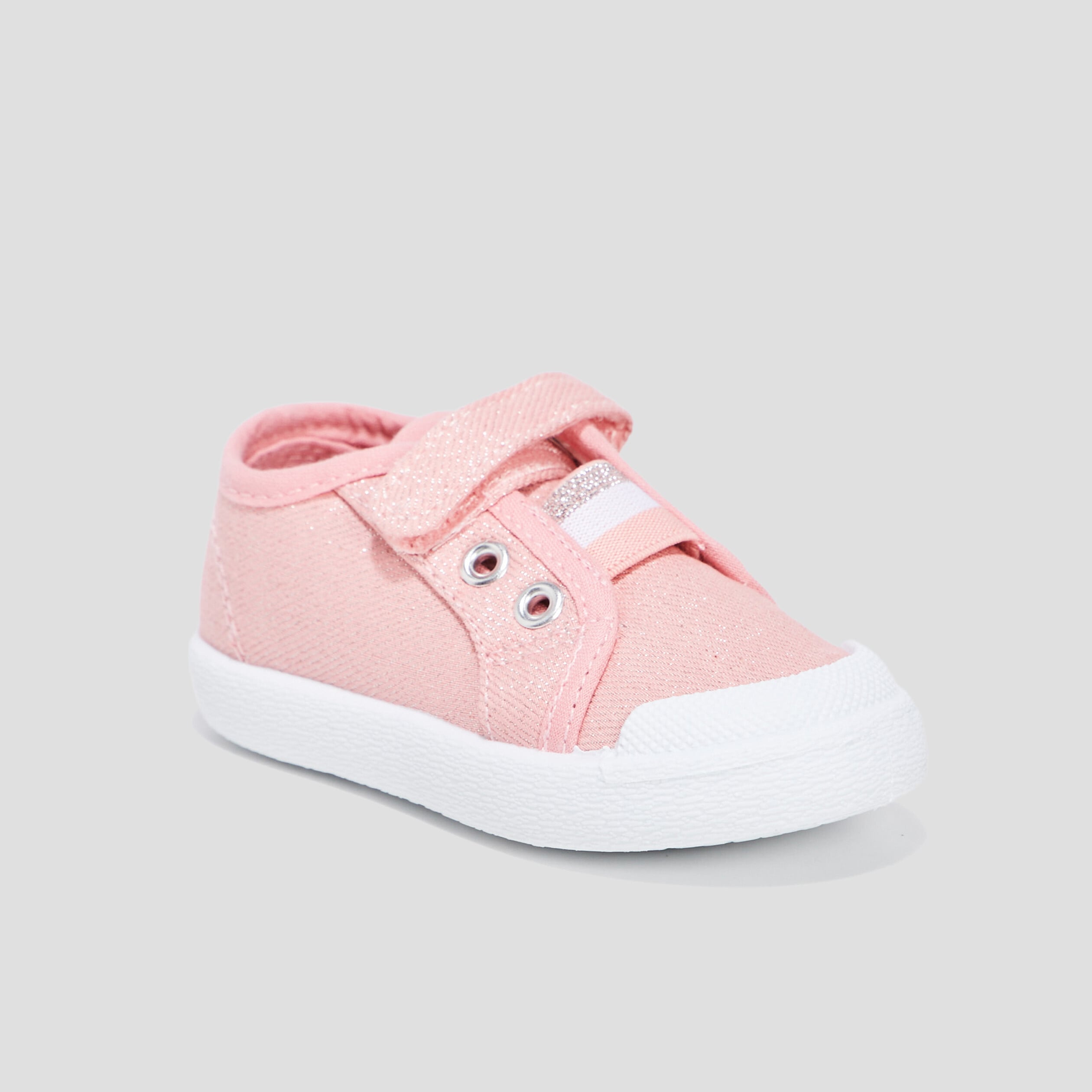 Tennis toile &agrave; scratchs semelle souple rose b&eacute;b&eacute; fille