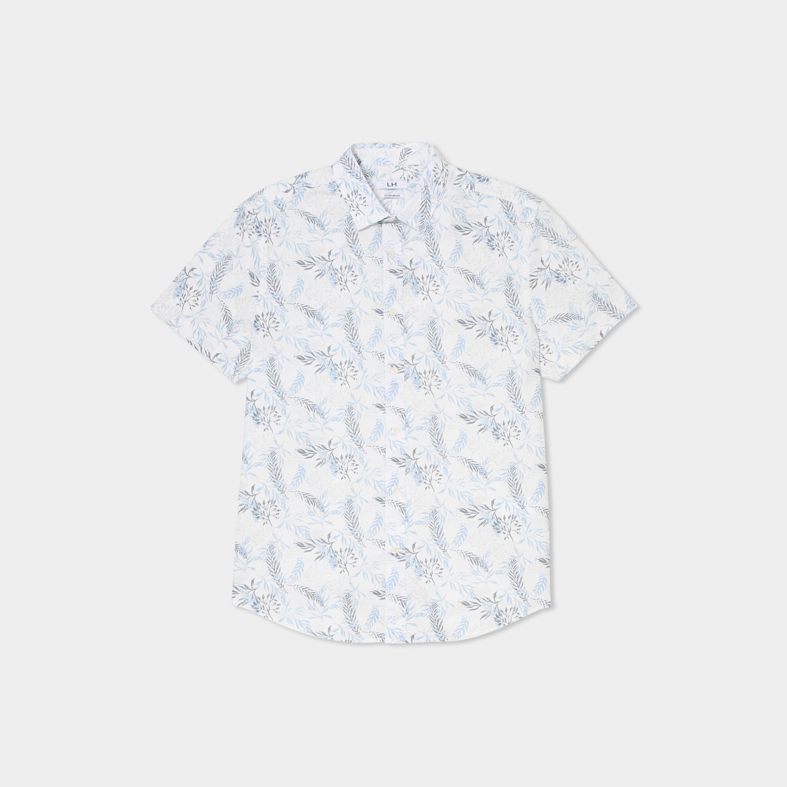 Chemise droite manches courtes coton ecru homme