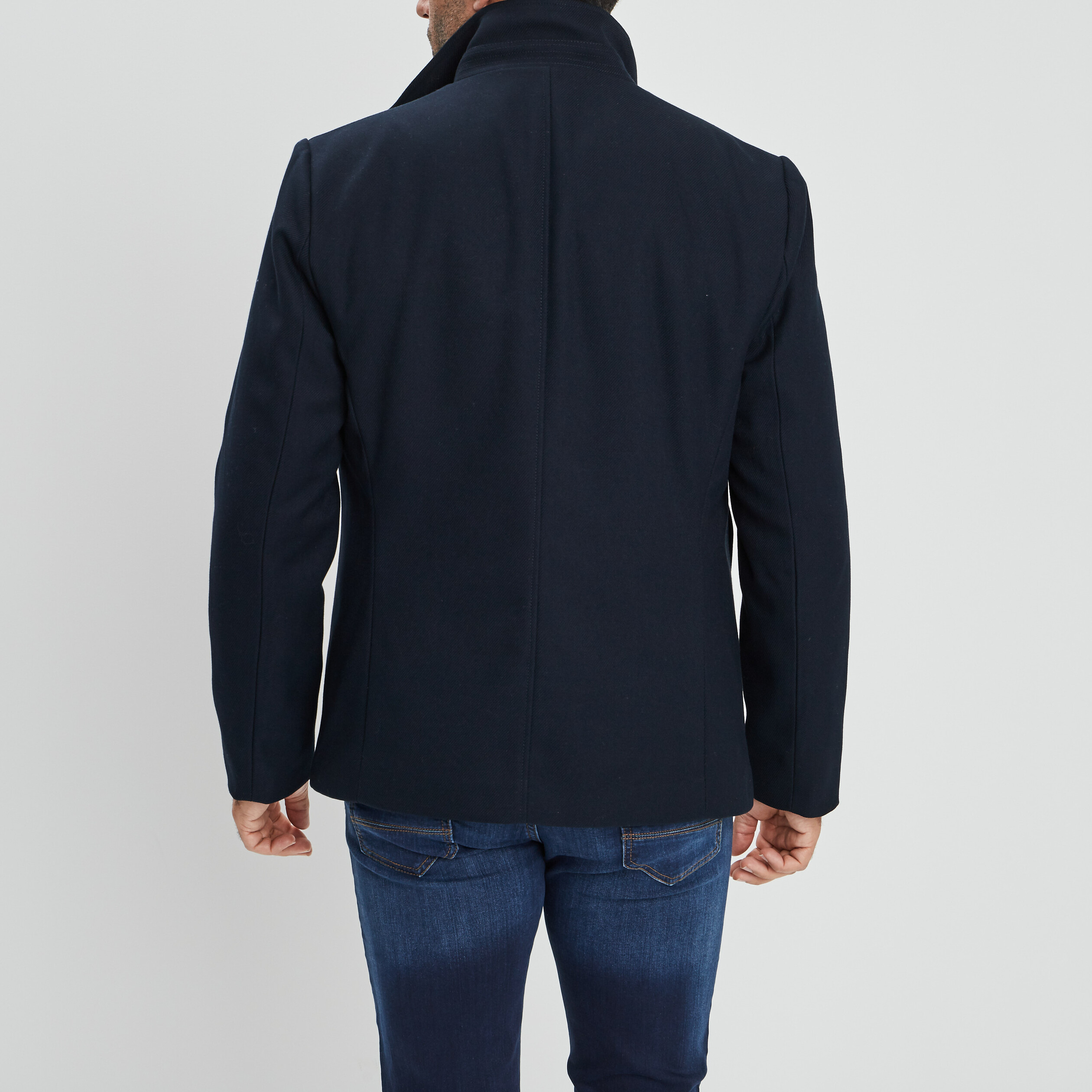 veste droite courte zippee col montant bleu marine homme Veste droite courte zippée col montant bleu marine homme