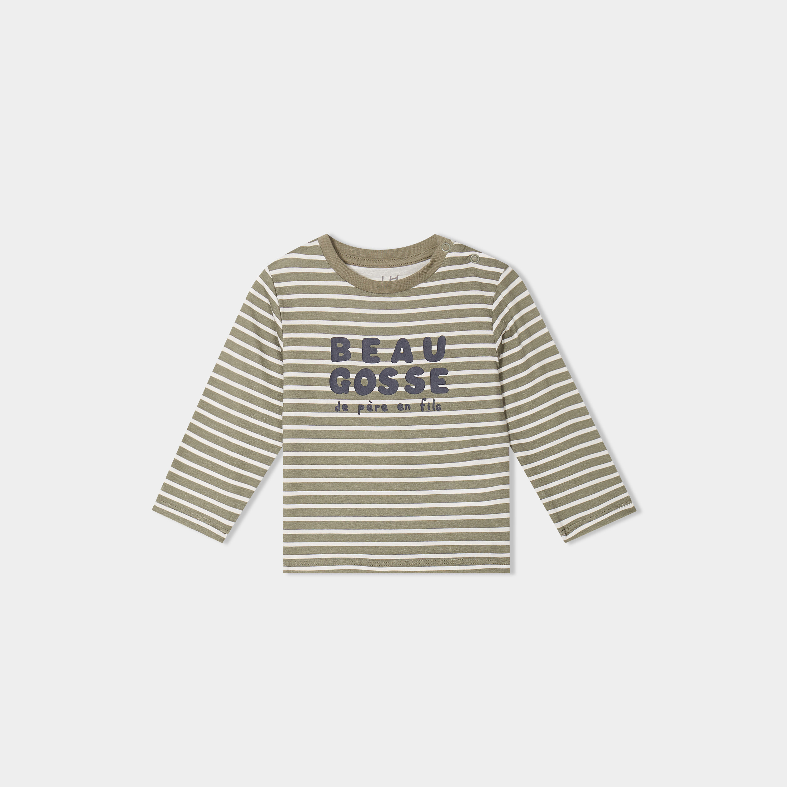t shirt manches longues col rond coton vert kaki bebeg T-shirt manches longues col rond coton vert kaki bébé garçon