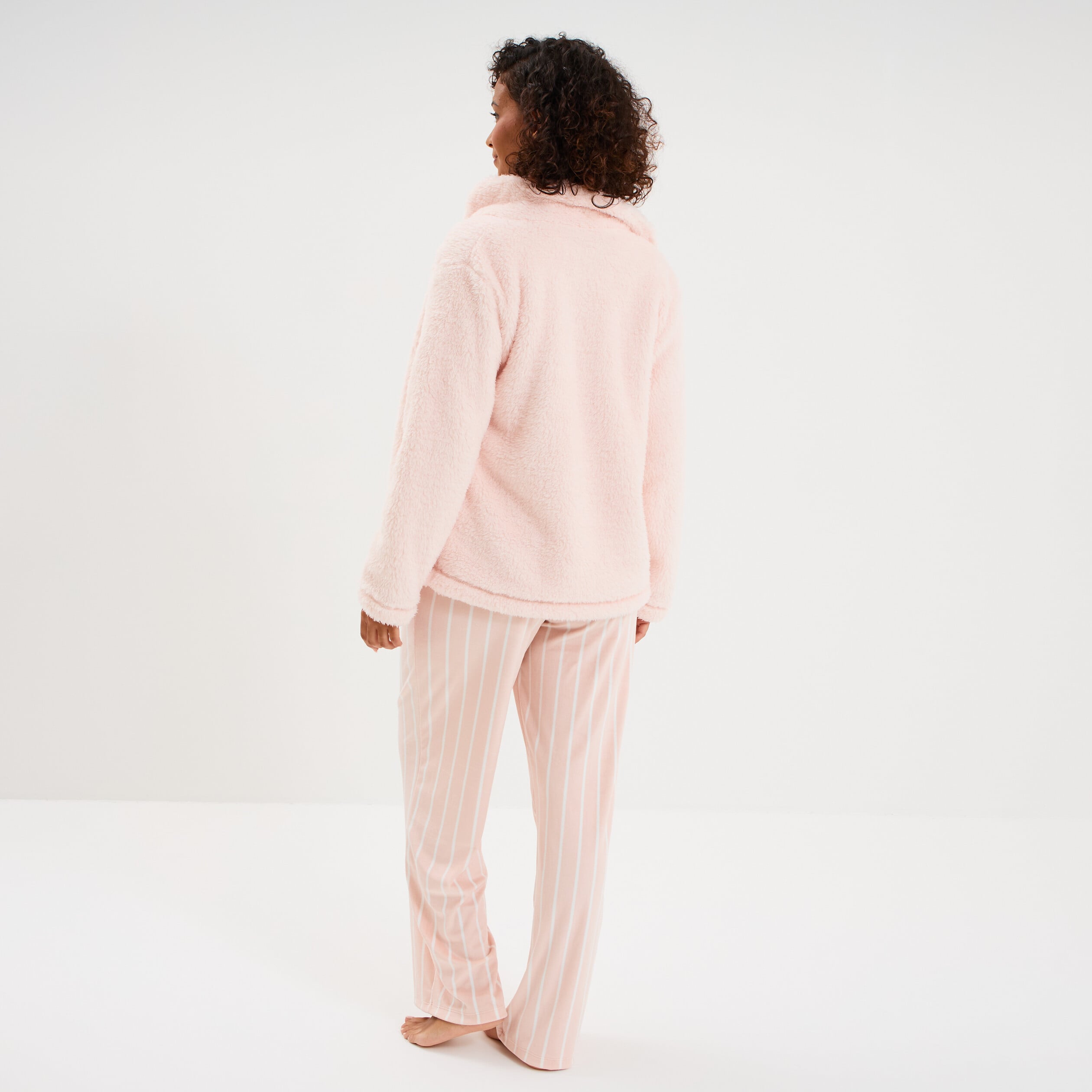 Ensemble pyjama 3 pi&egrave;ces effet polaire rose nude femme