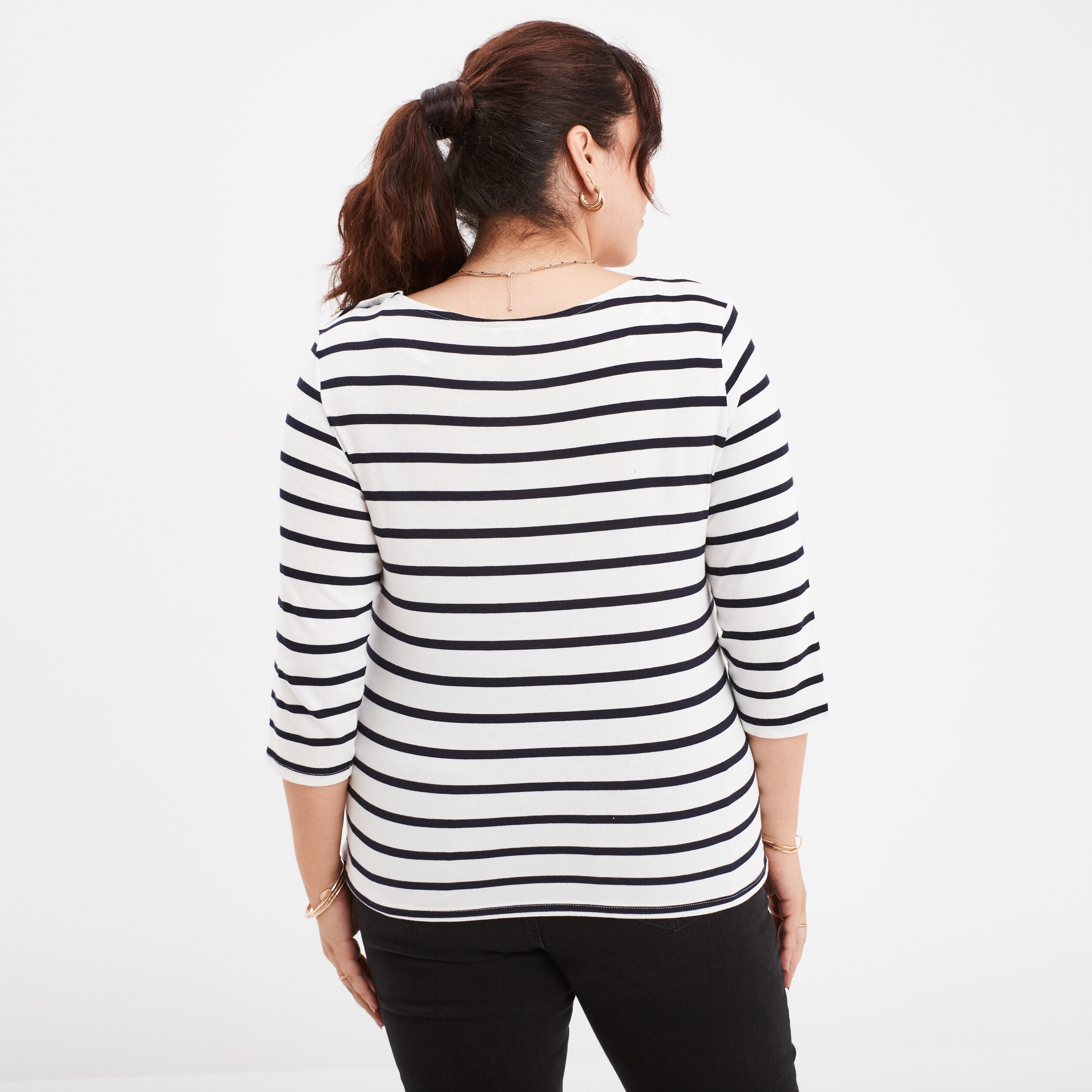 t shirt col rond manches 34 coton ecru femmegt T-shirt col rond manches 3/4 coton ecru femme grande taille