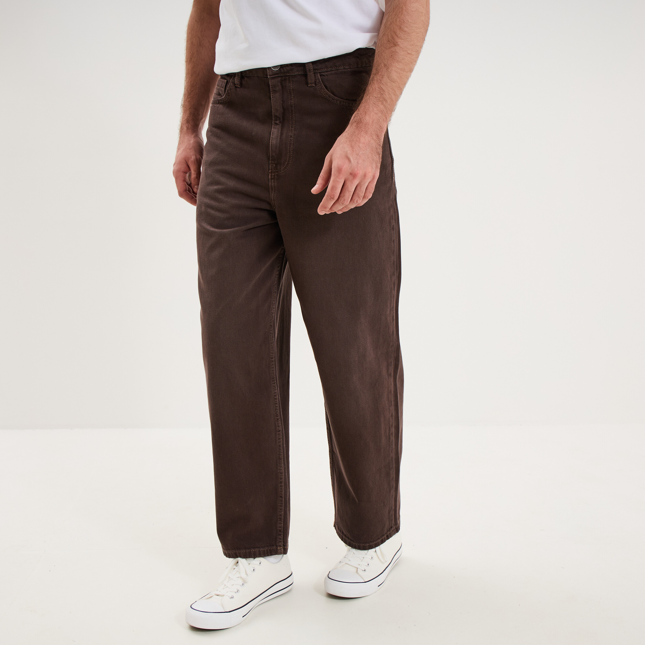 Jean large baggy 5 poches marron fonc&eacute; homme