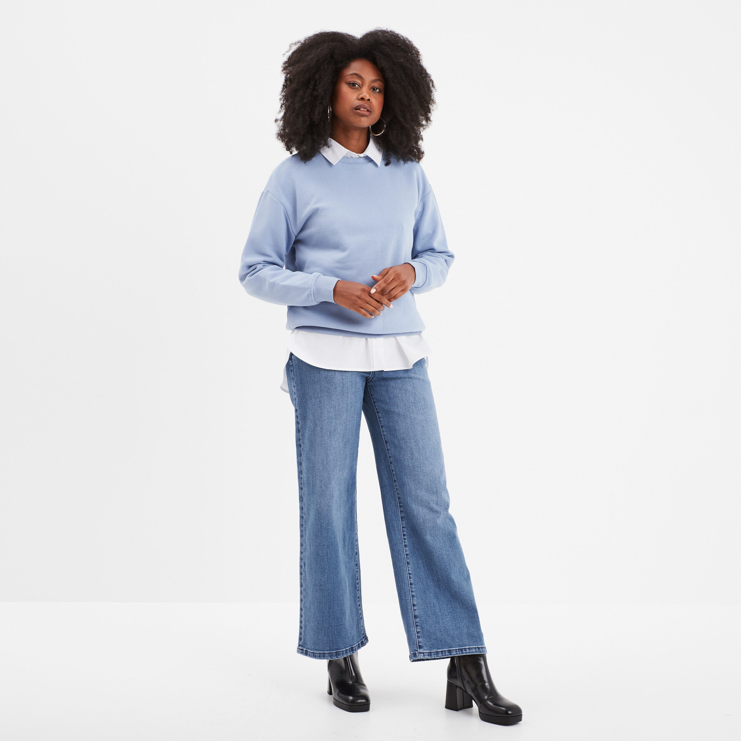 Sweat col rond manches longues bleu clair femme La Halle