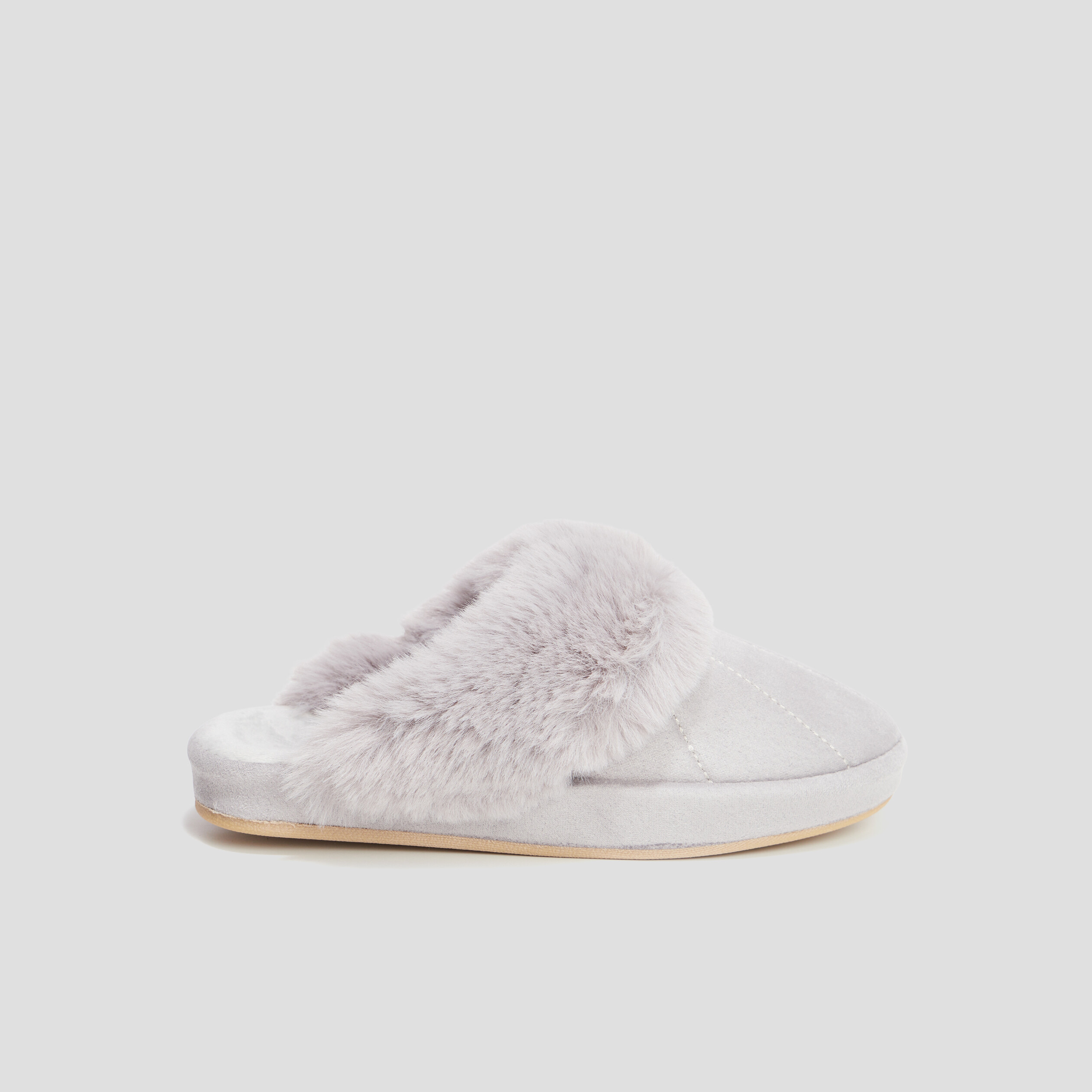 Chaussons mules col en fausse fourrure mauve femme