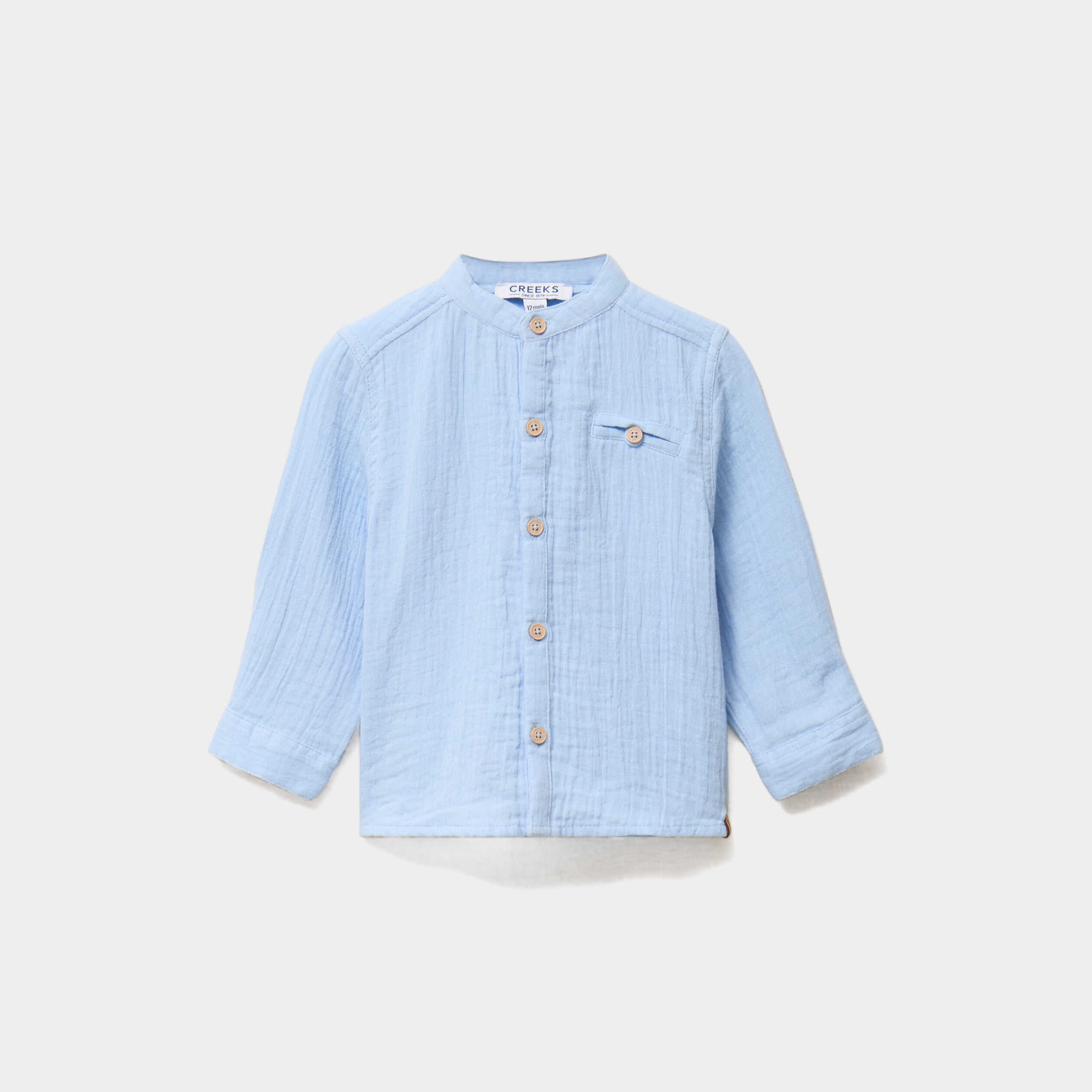 Chemise col mao en gaze de coton bleu pastel b&eacute;b&eacute; gar&ccedil;on