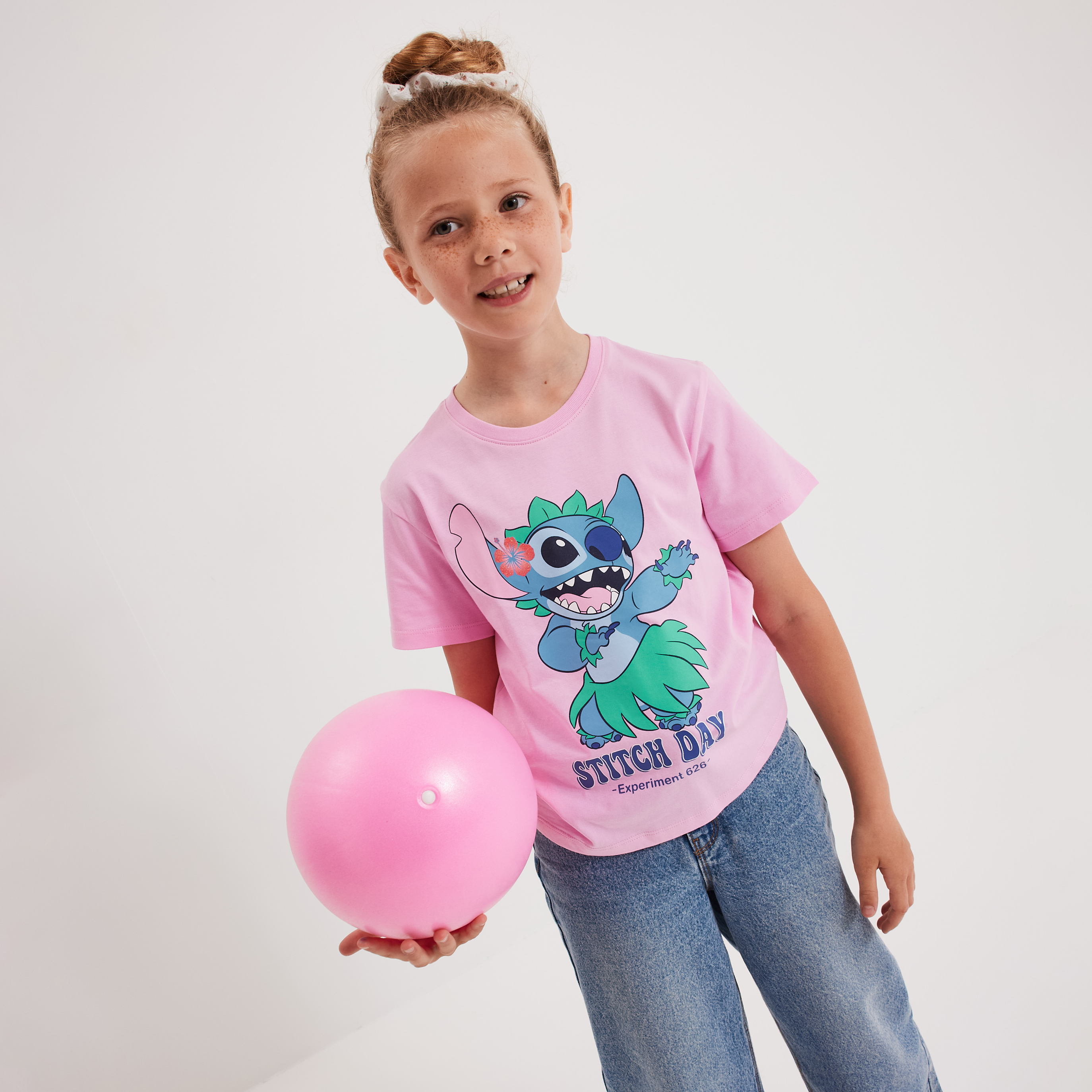 t shirt manches courtes coton stitch rose fille T-shirt manches courtes coton Stitch rose fille