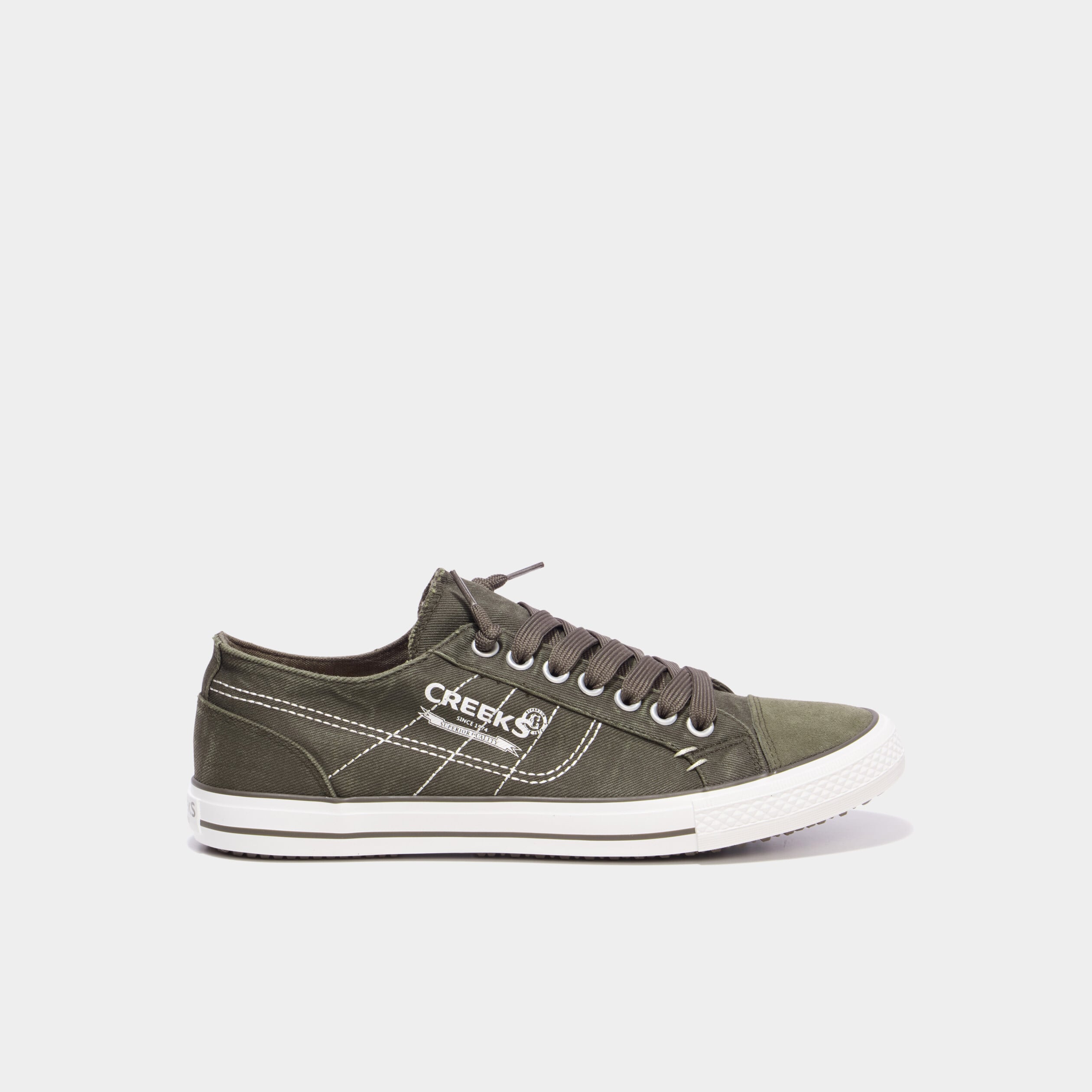Tennis basses en toile &agrave; lacets vert kaki homme