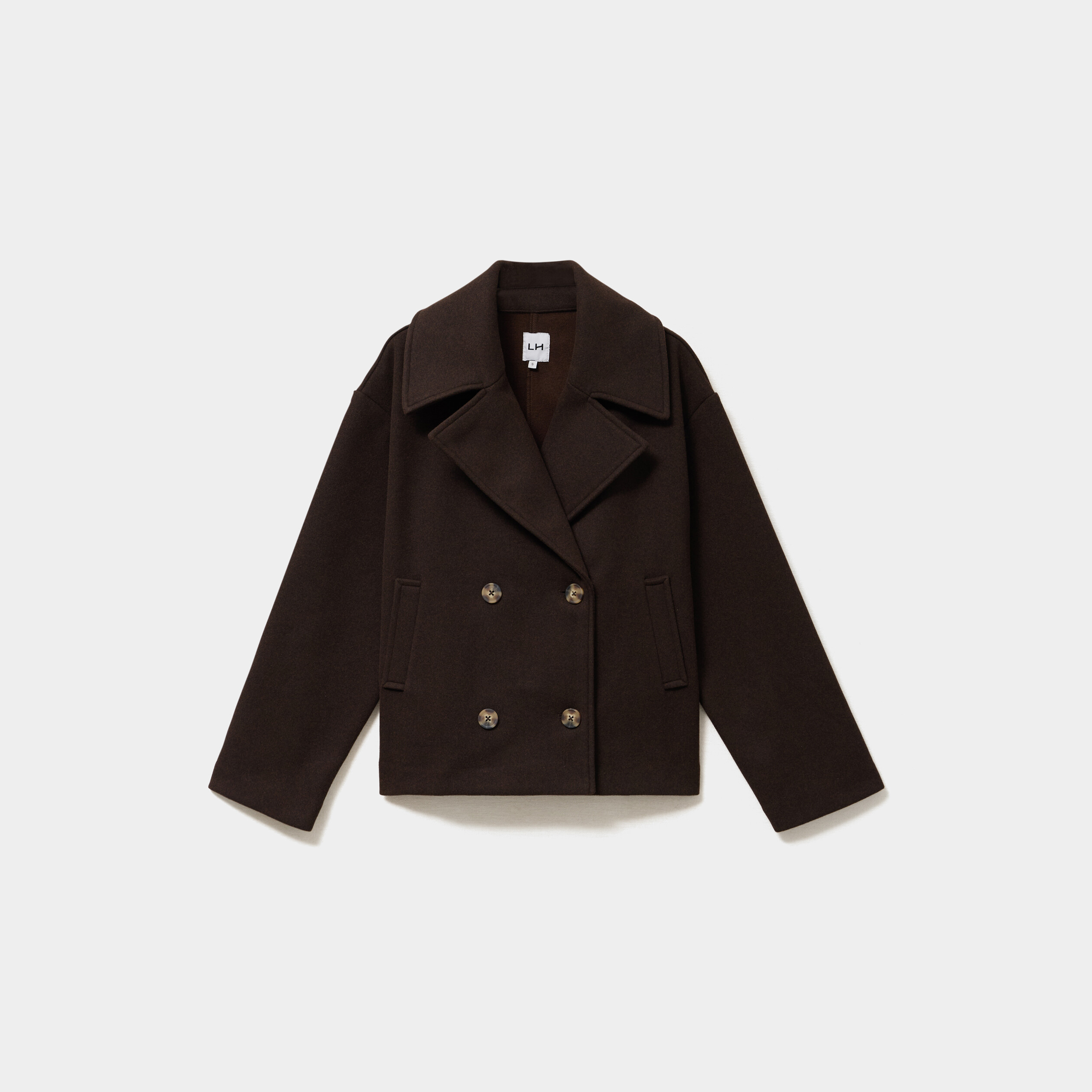 Manteau court double boutonnage marron fonc&eacute; femme