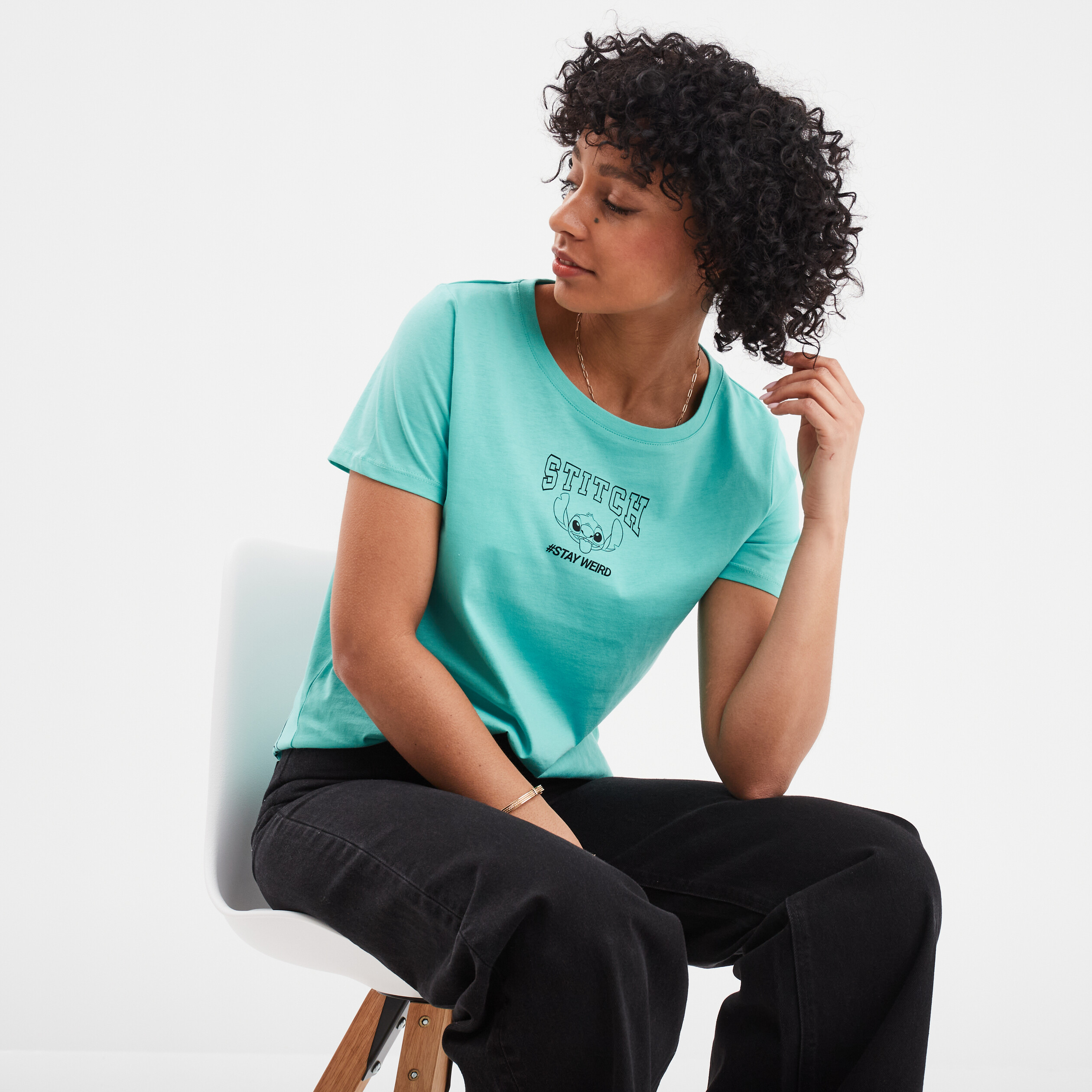 t shirt col rond manches courtes stitch vert menthe femme T-shirt col rond manches courtes Stitch vert menthe femme