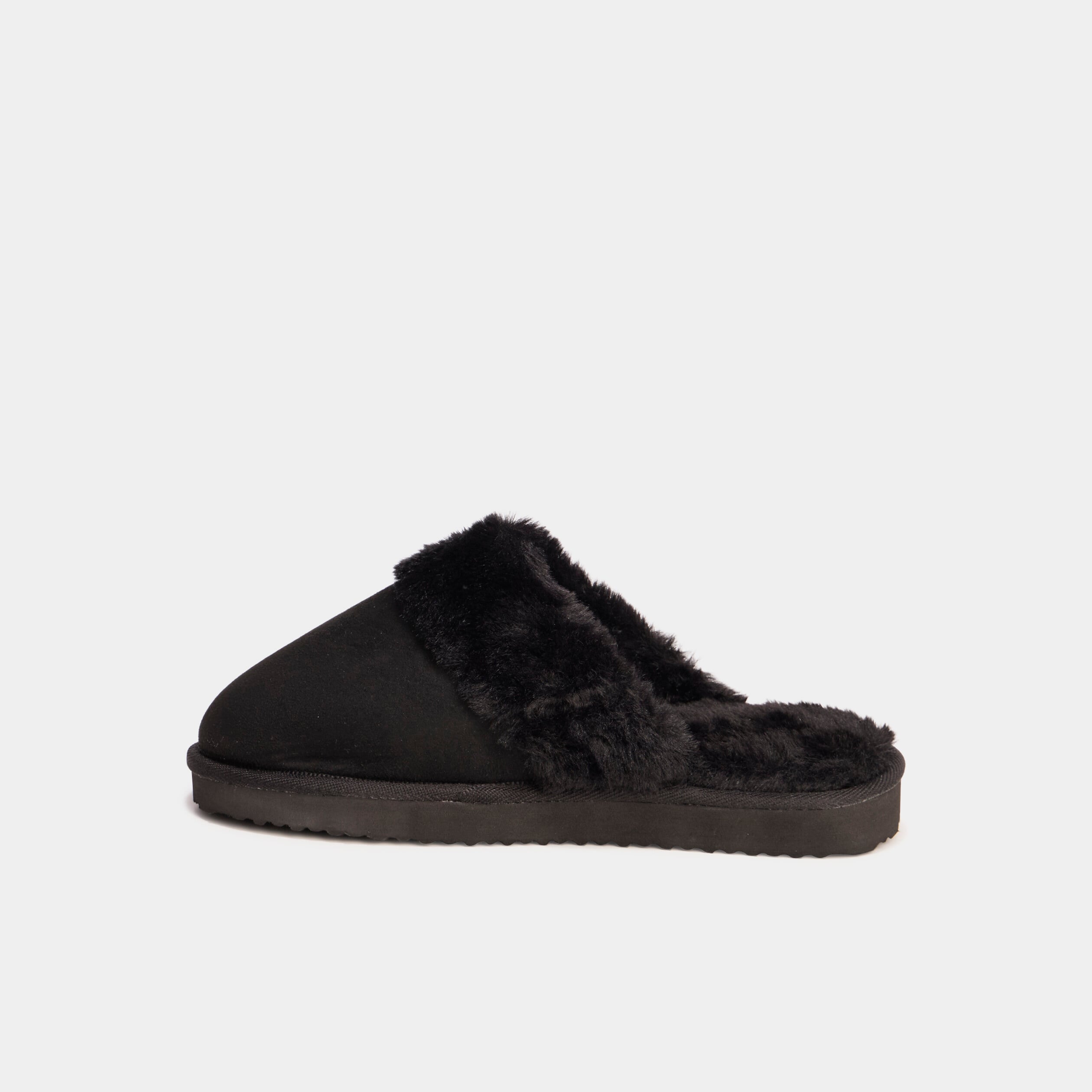 Chaussons mules fourr&eacute;s noir femme