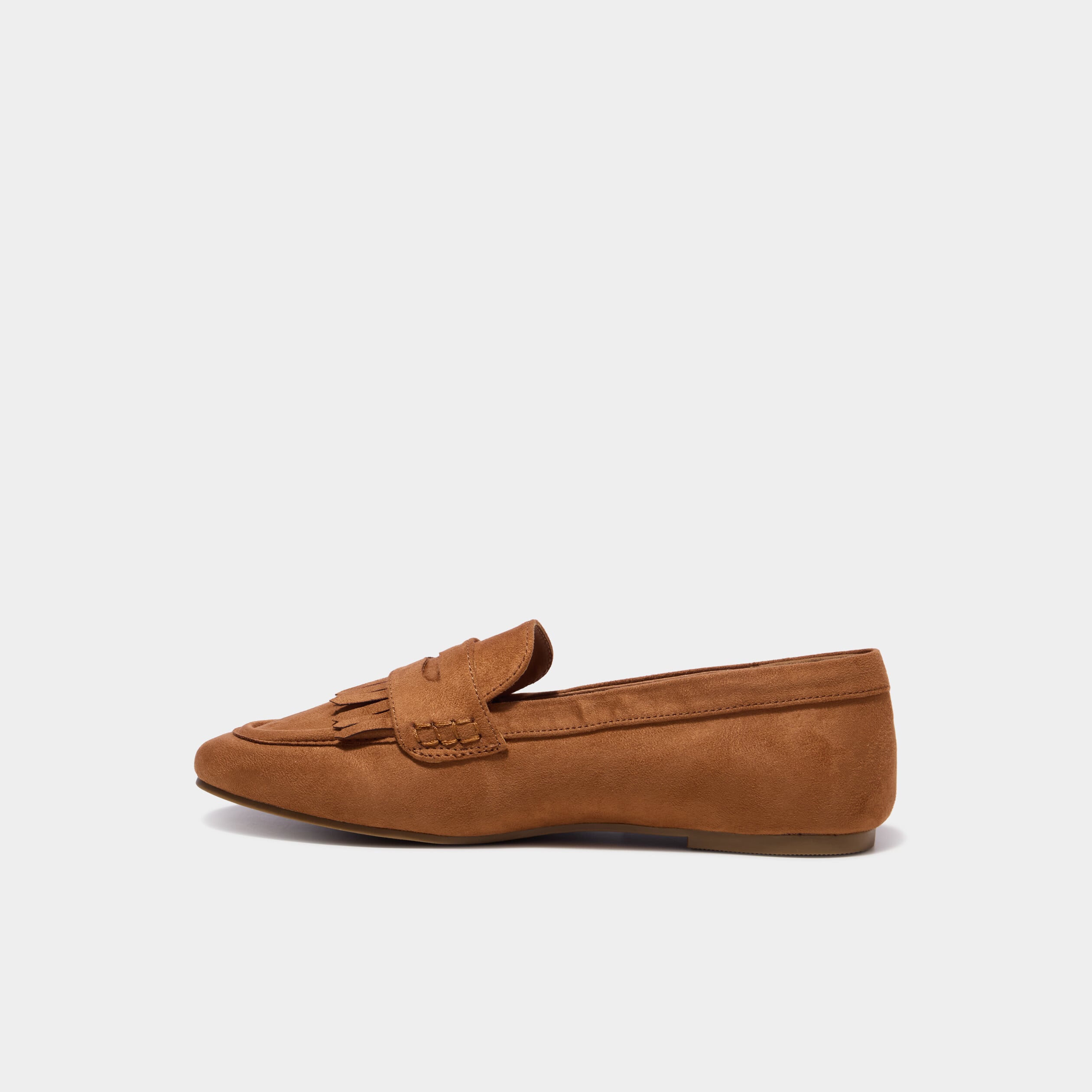 Mocassins &agrave; franges effet su&eacute;dine marron femme