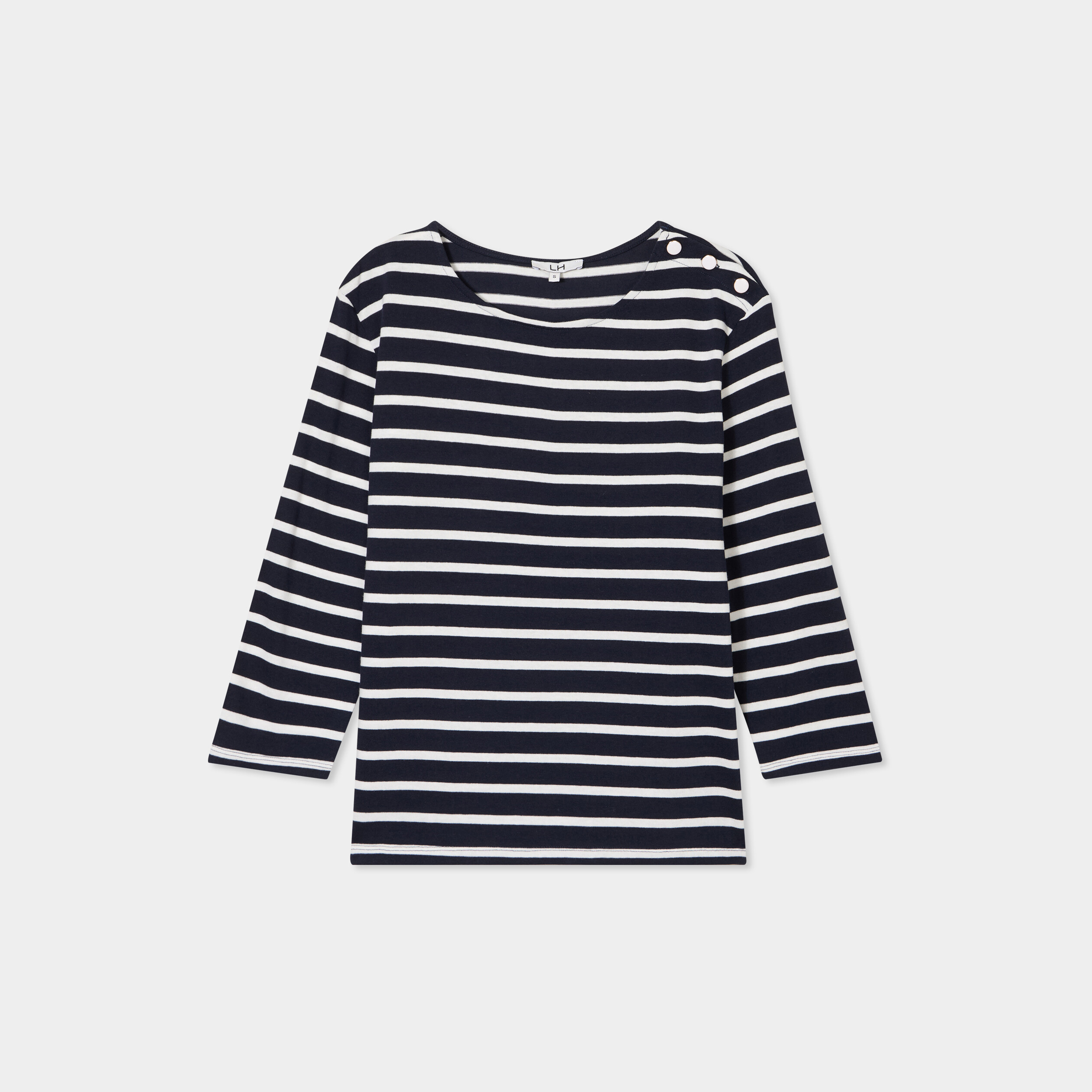 T-shirt manches 3/4 avec boutons coton ecru femme