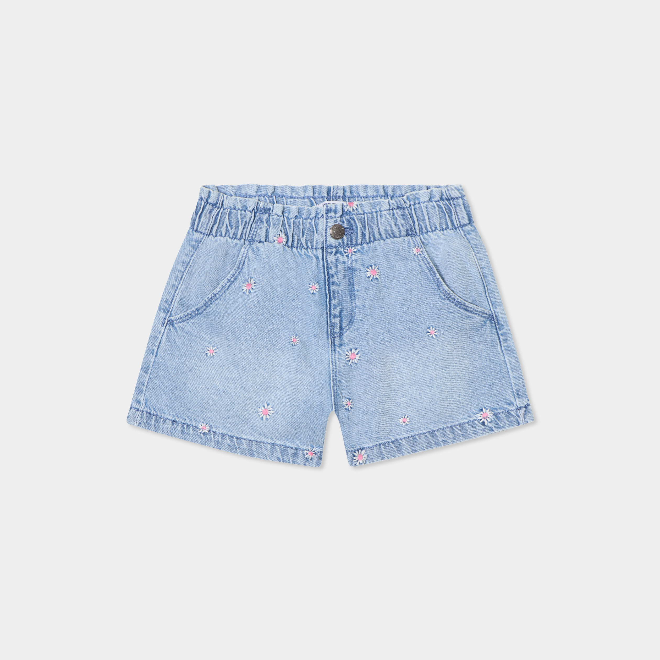 Short en jean brodé coton denim triple stone fille