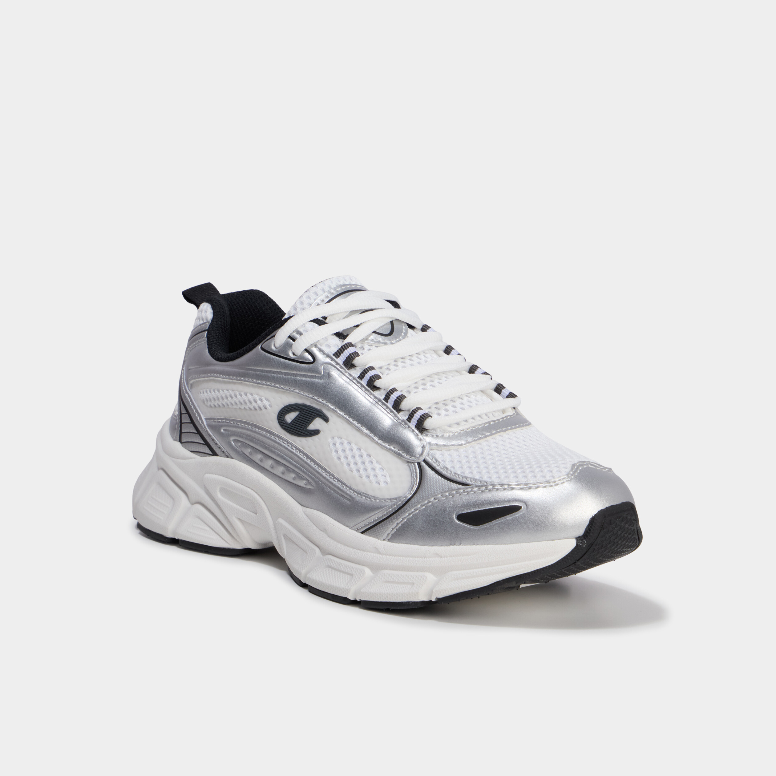 Baskets running &agrave; lacets Champion gris argent femme