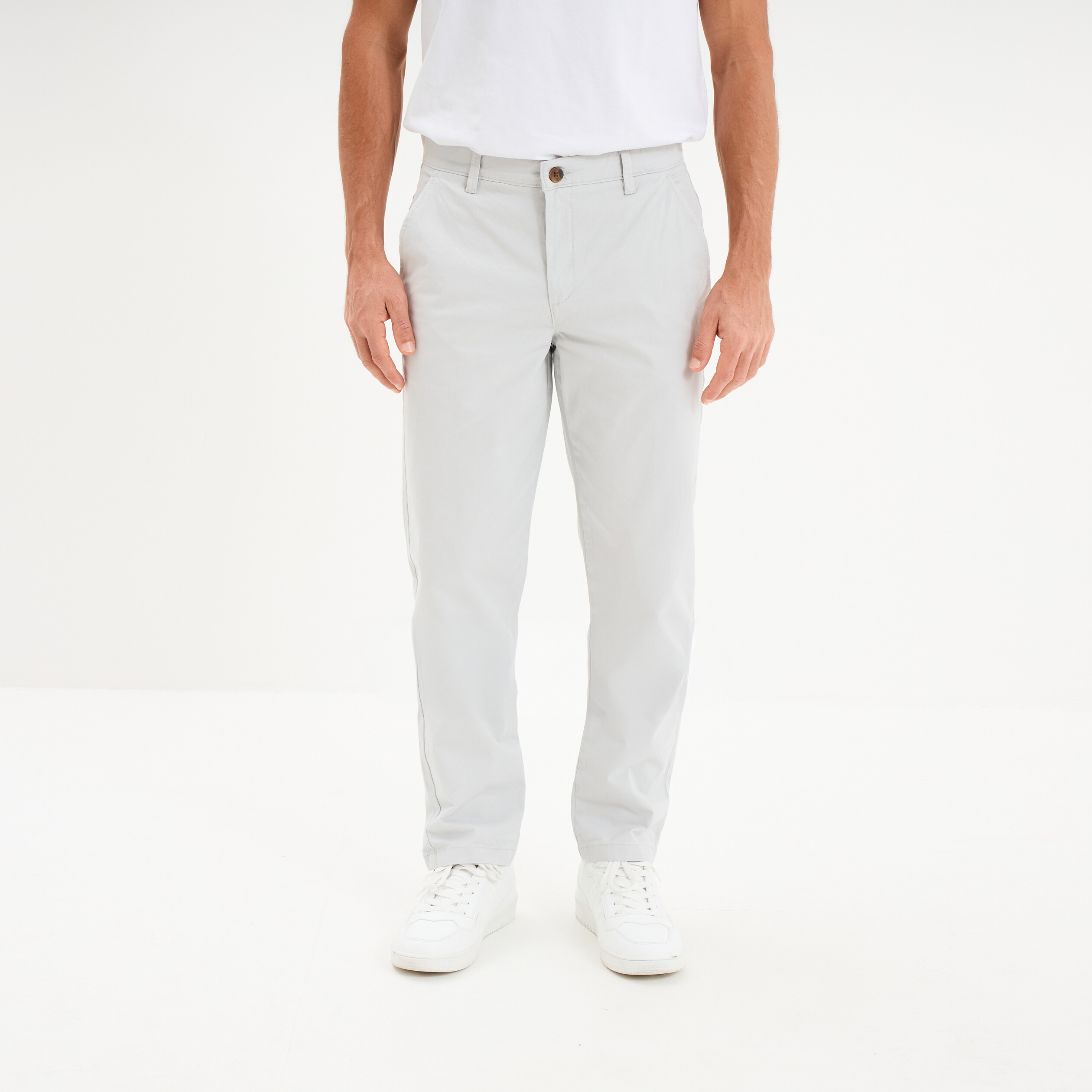 Pantalon chino droit stretch gris clair homme