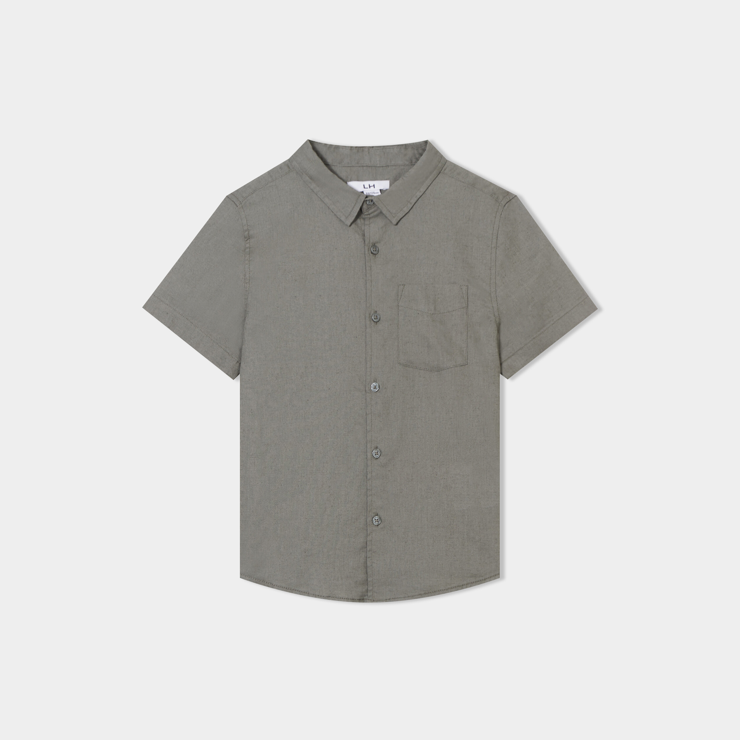 chemise manches courtes lin melange vert kaki garcon Chemise manches courtes lin mélangé vert kaki garçon
