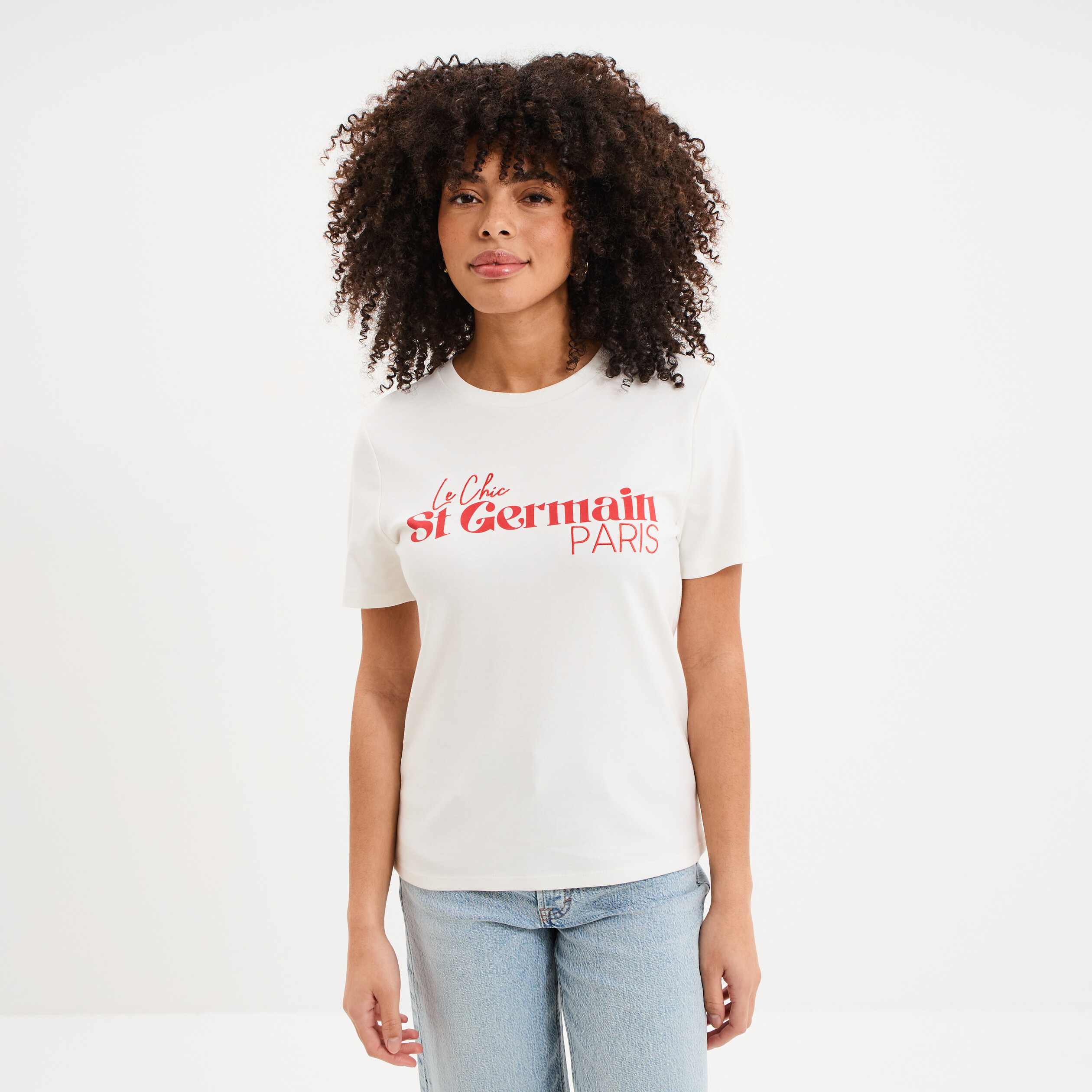 T-shirt manches courtes coton ecru femme