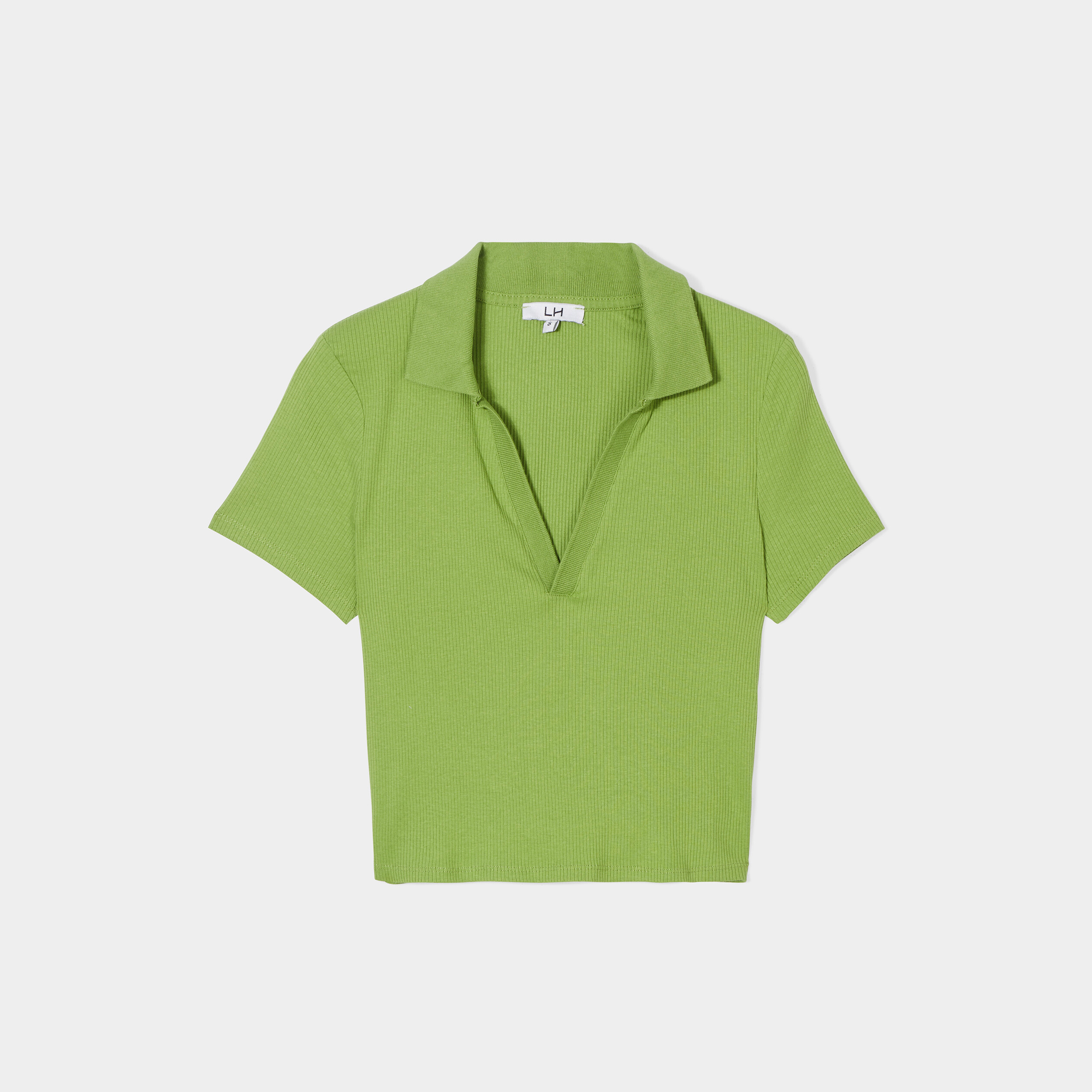 t shirt court cotele col polo coton vert femme T-shirt court côtelé col polo coton vert femme