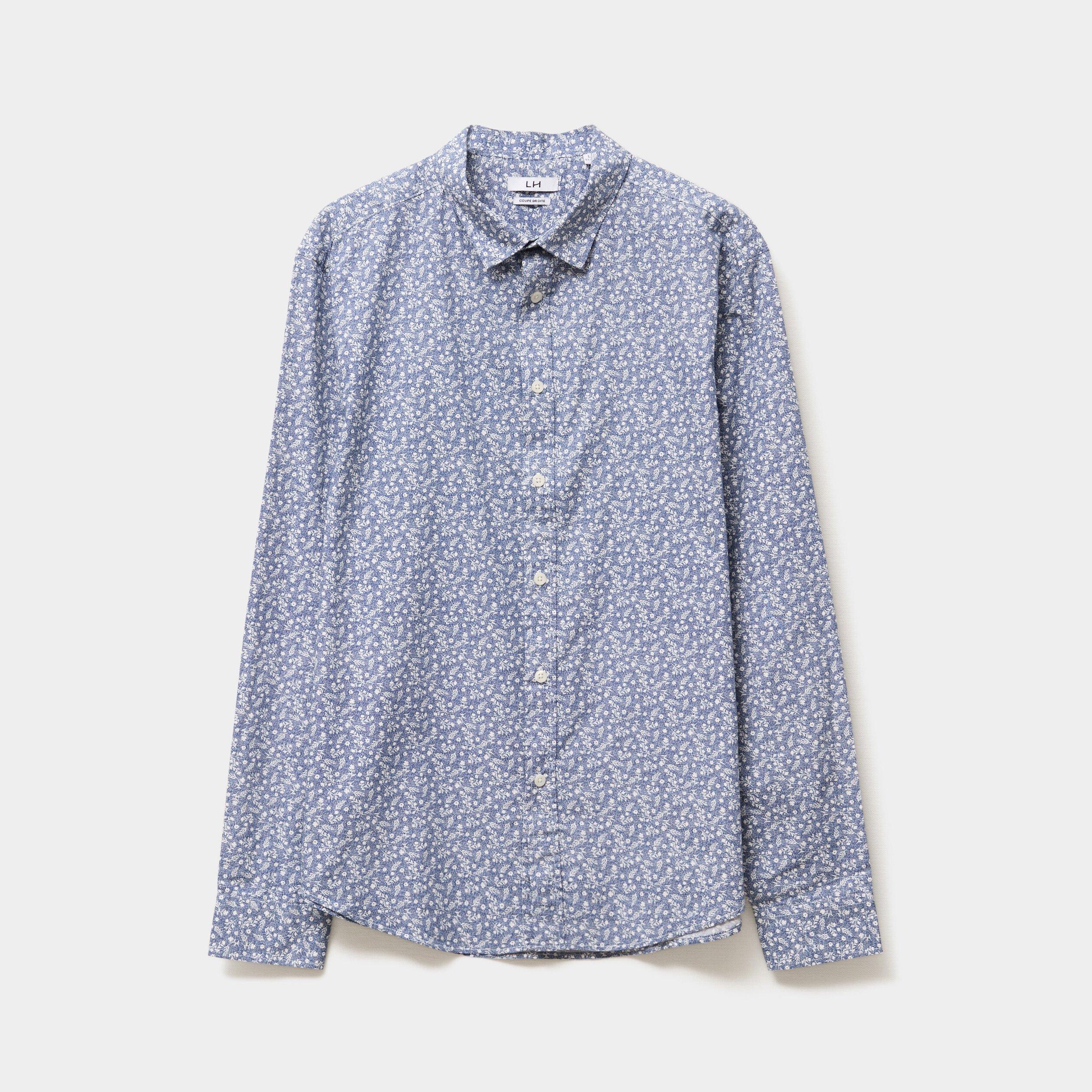 chemise droite imprimee manches longues bleu homme Chemise droite imprimée manches longues bleu homme