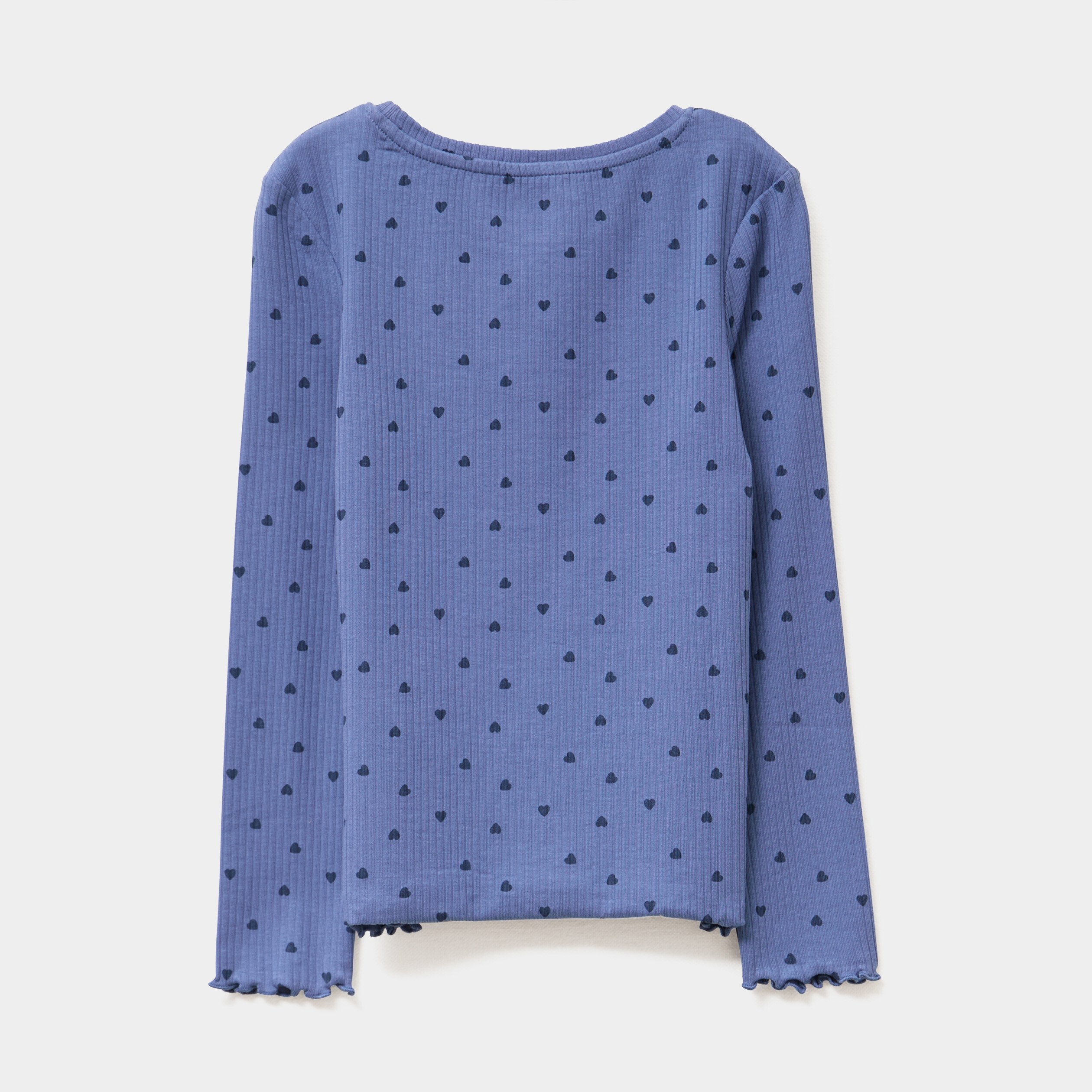t shirt cotele manches longues coton bleu gris fille T-shirt côtelé manches longues coton bleu gris fille