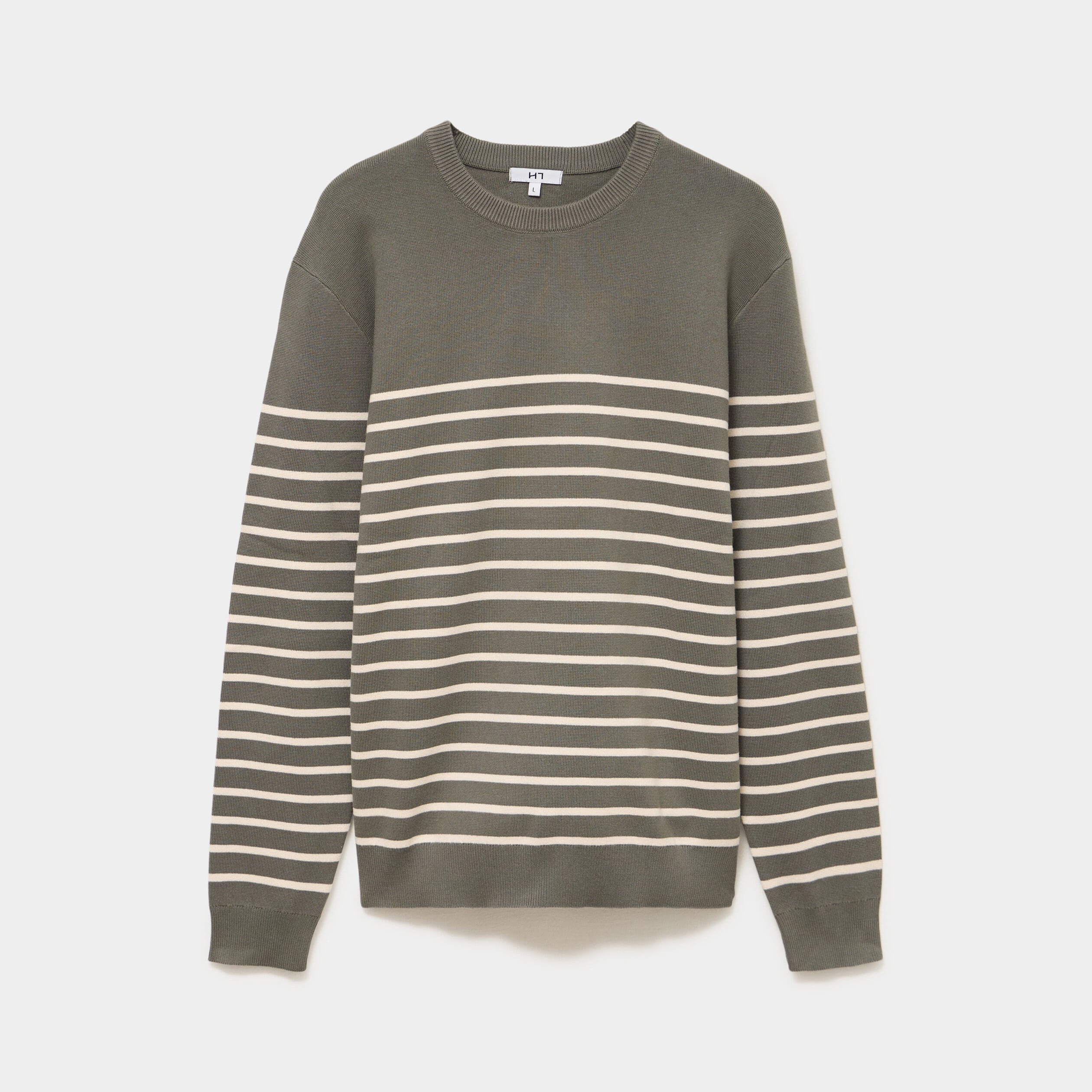 Pull col rond manches longues vert kaki homme