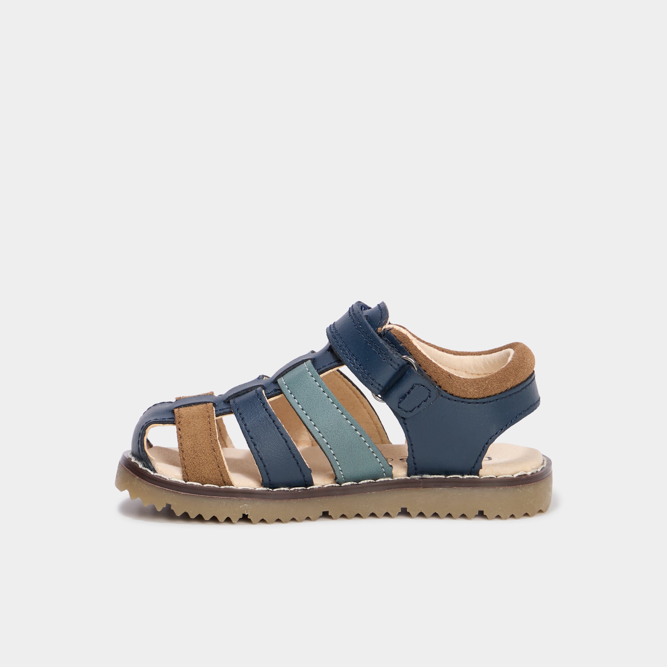 Sandales &agrave; scratchs en cuir bleu marine gar&ccedil;on