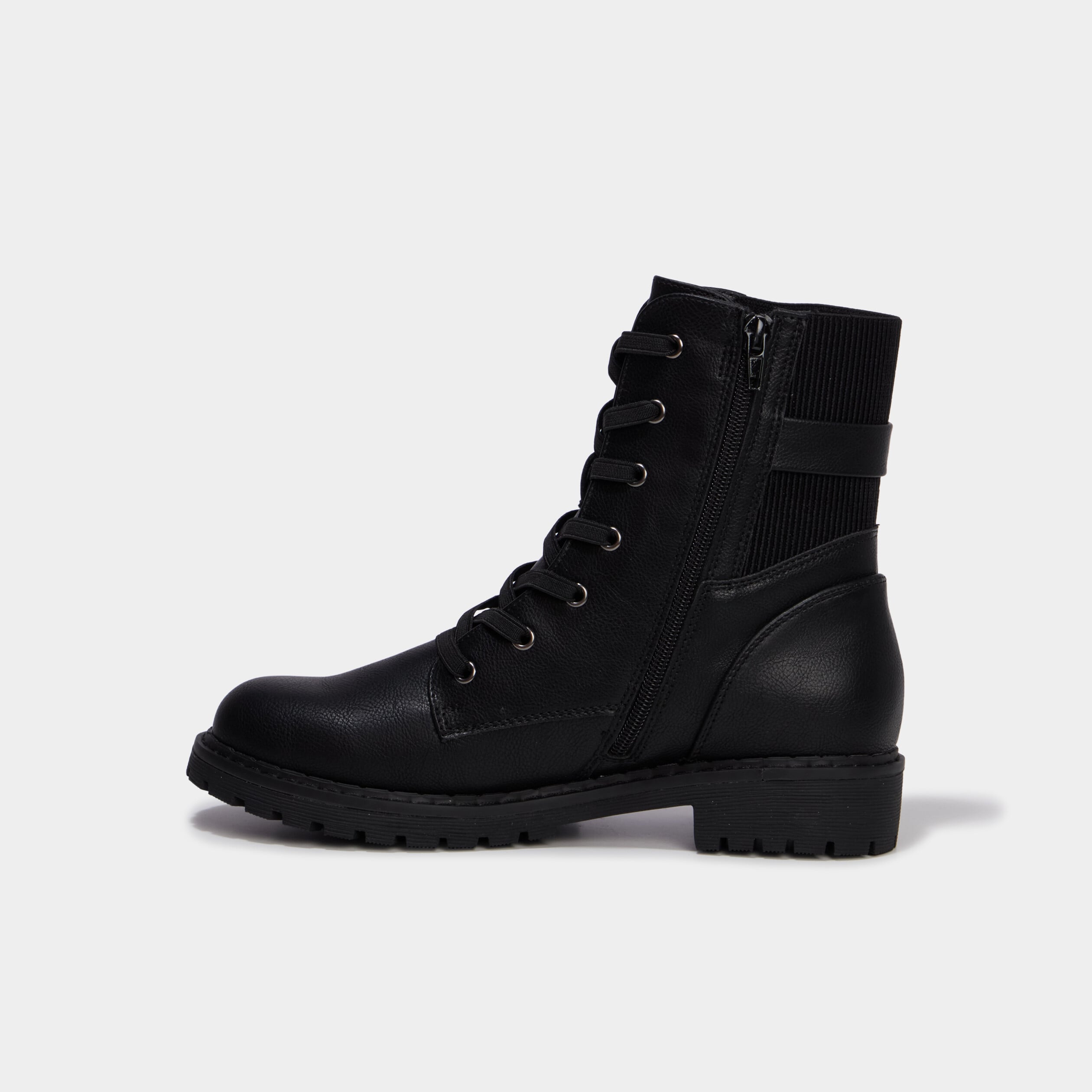 Boots crant&eacute;es zipp&eacute;es avec lacets noir femme