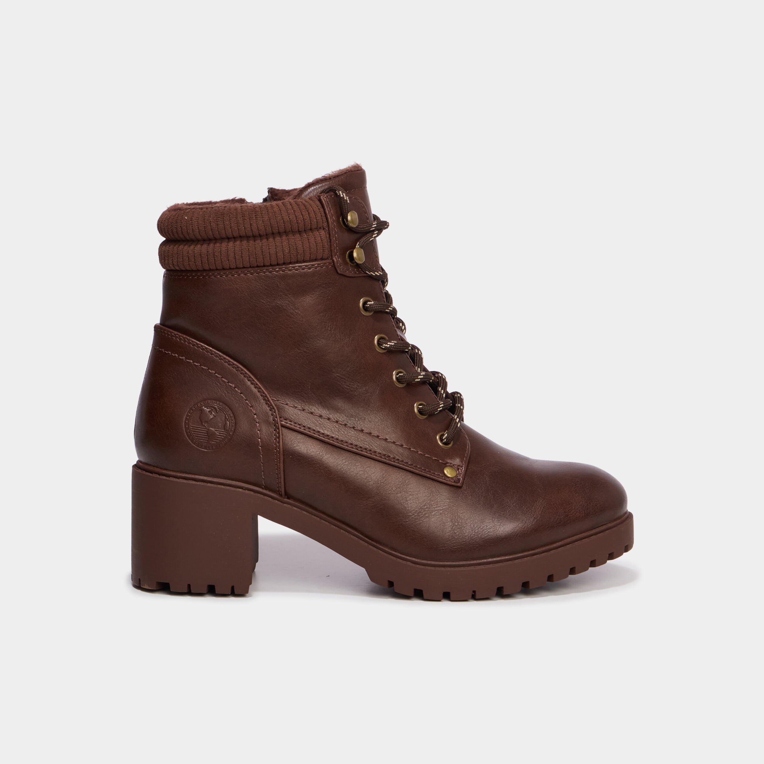 Boots &agrave; lacets et talons marron fonc&eacute; femme