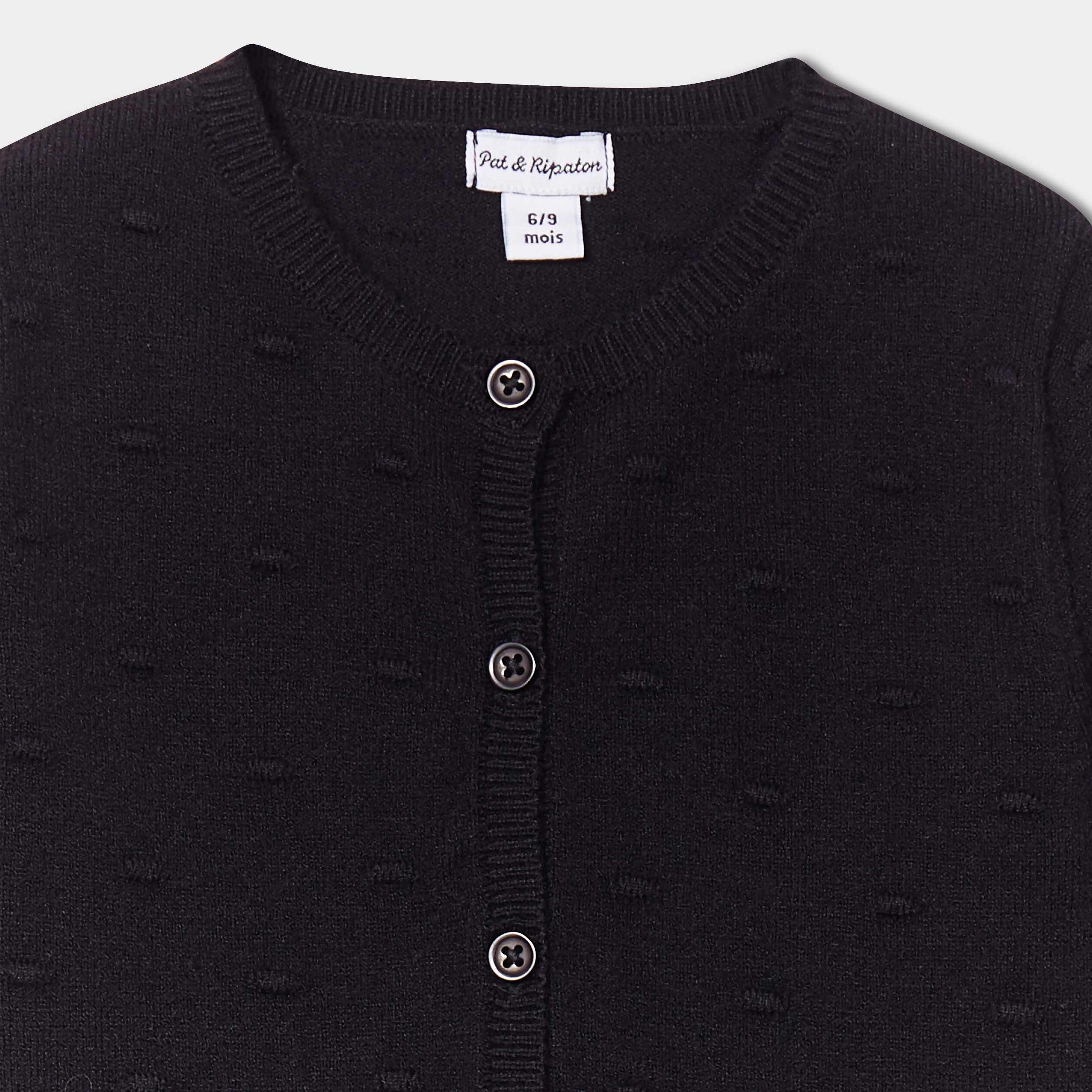 Gilet à boutons col rond manches longues noir bébé fille