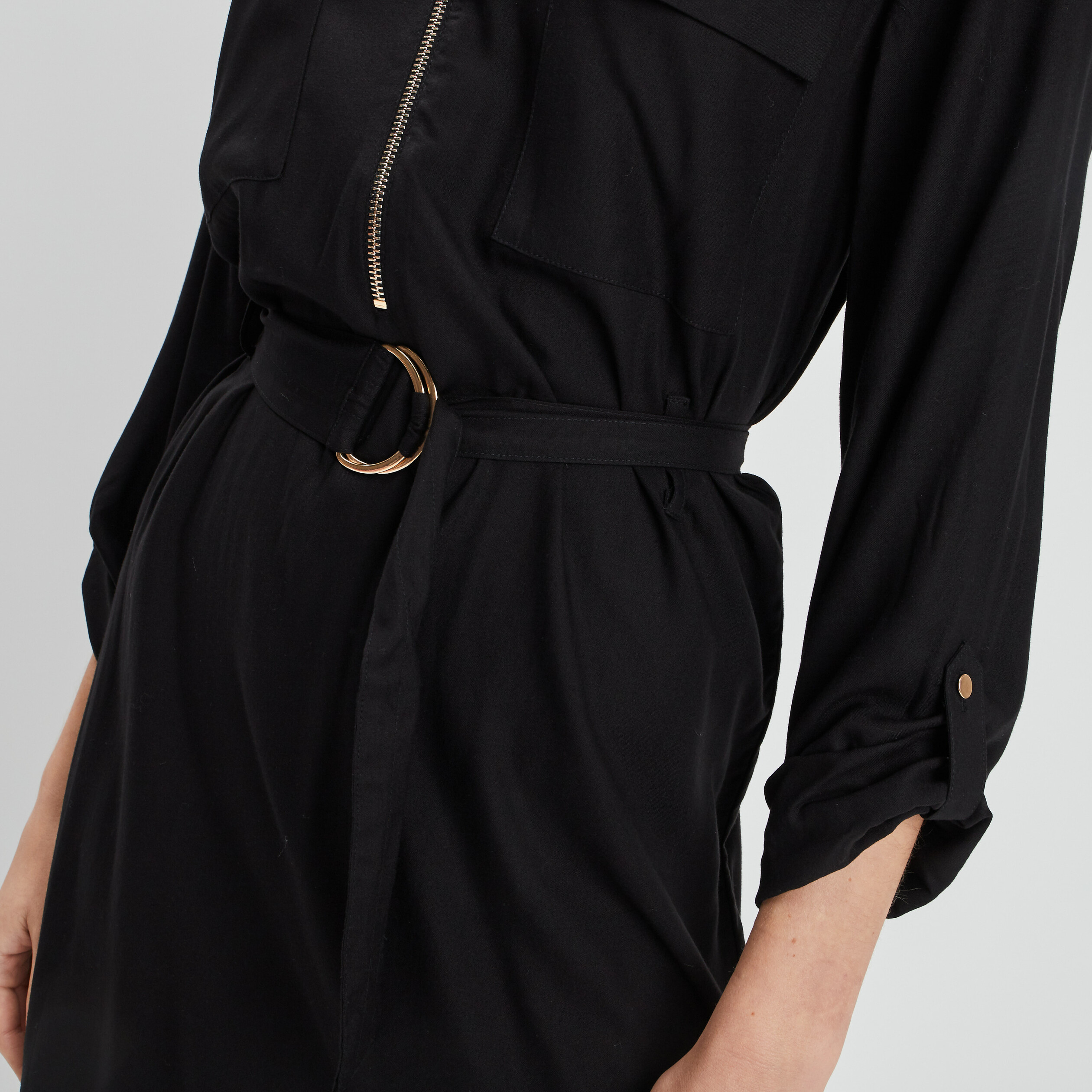 Robe trap?�ze ceintur?�e noir femme | La Halle