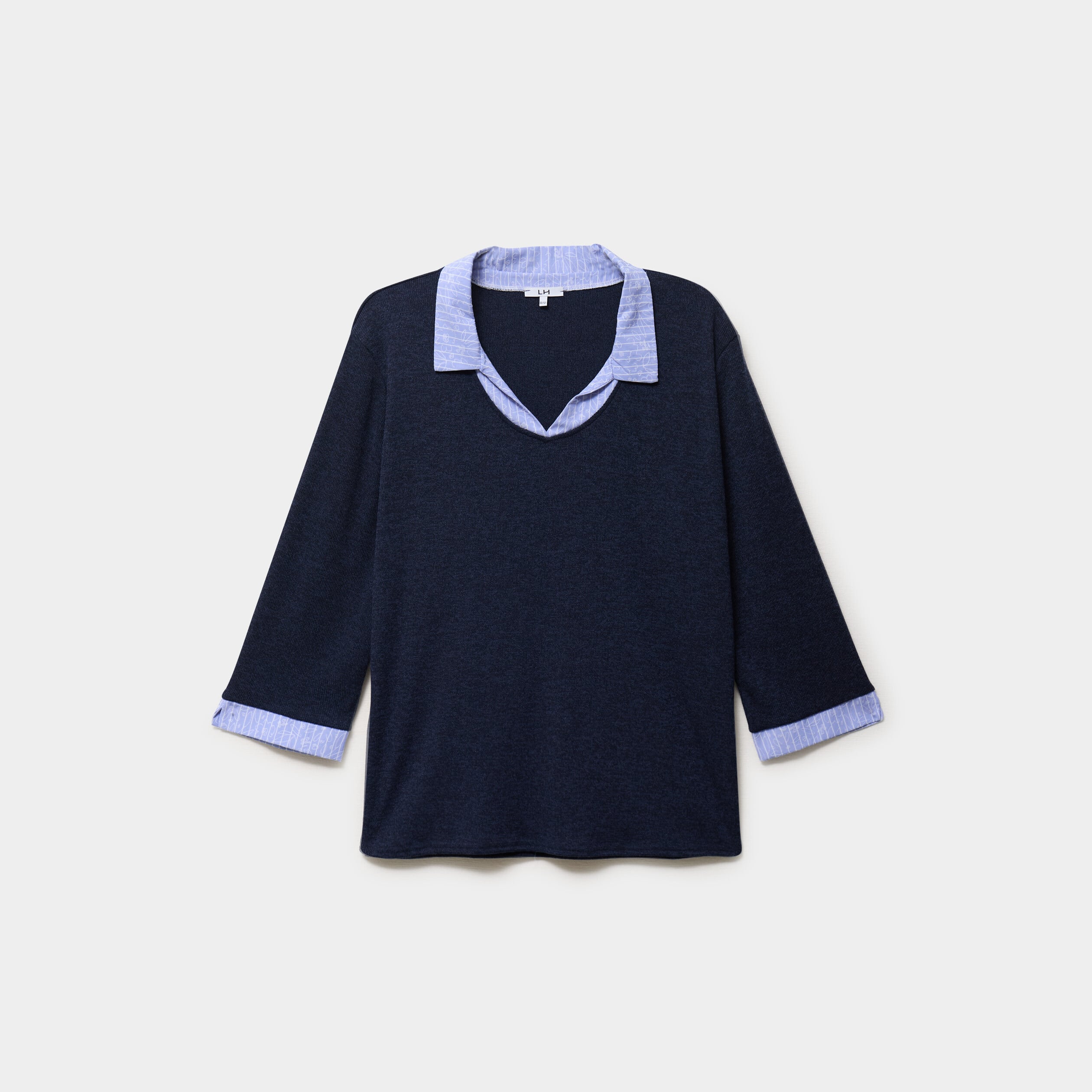 Pull effet 2-en-1 avec manches 3/4 bleu marine femme grande taille