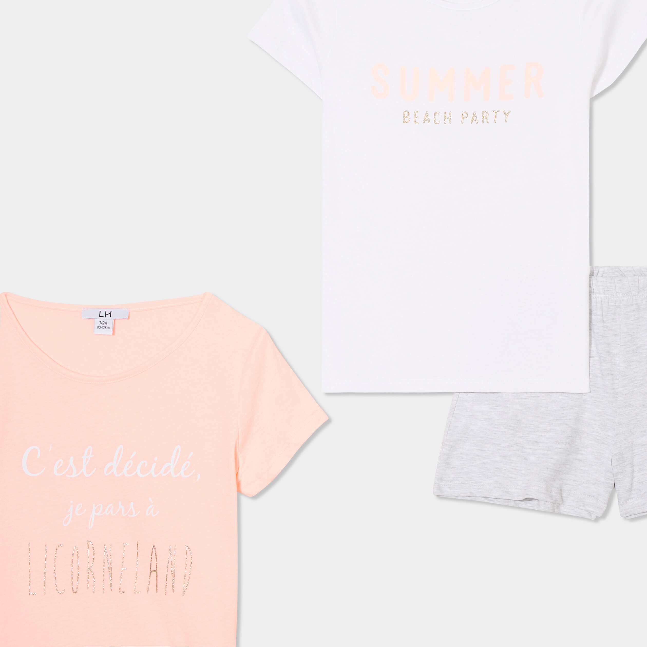 lot 2 ensembles pyjamas shorts coton orange fluo fille Lot 2 ensembles pyjamas shorts coton orange fluo fille