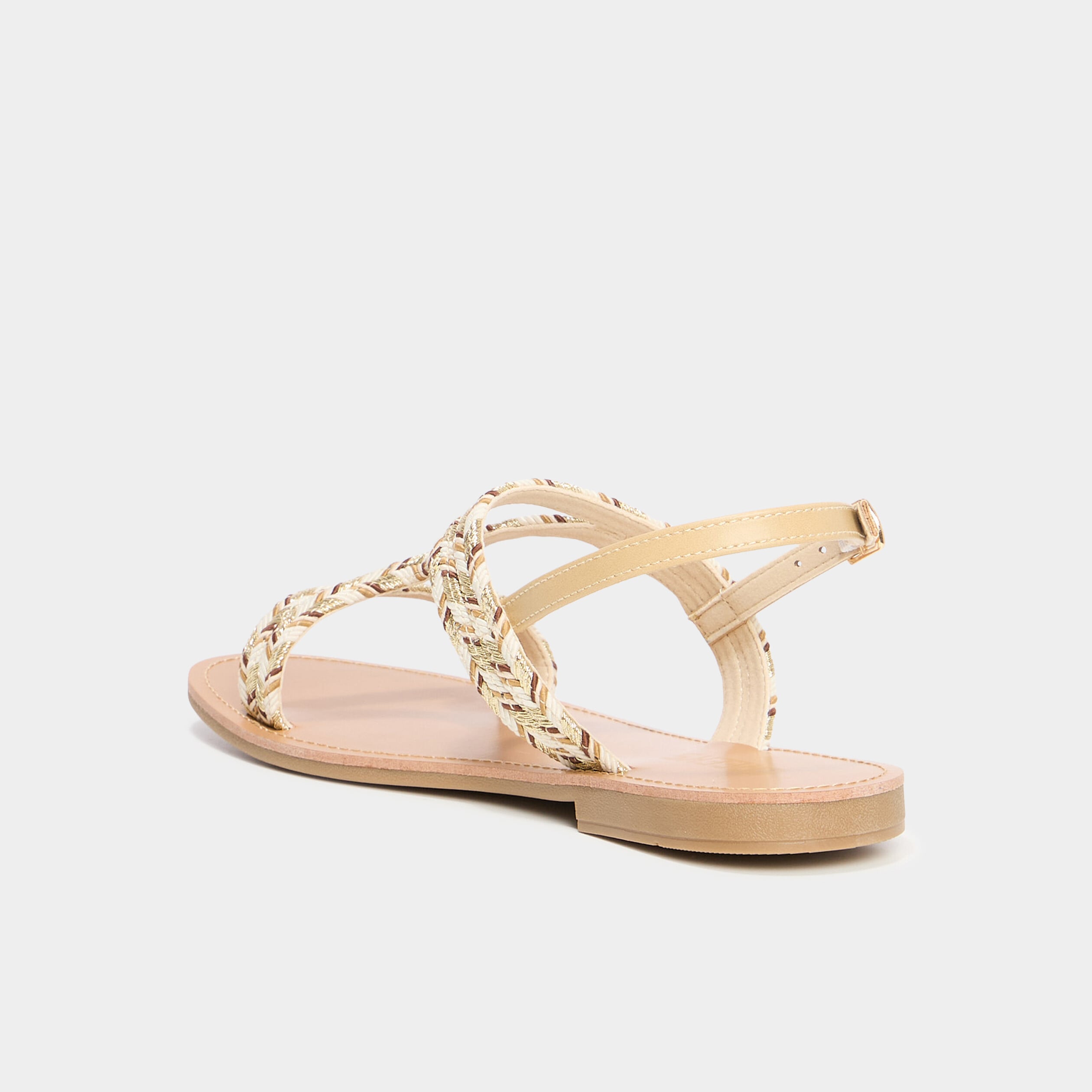 Sandales plates brides tress&eacute;es multicolore femme