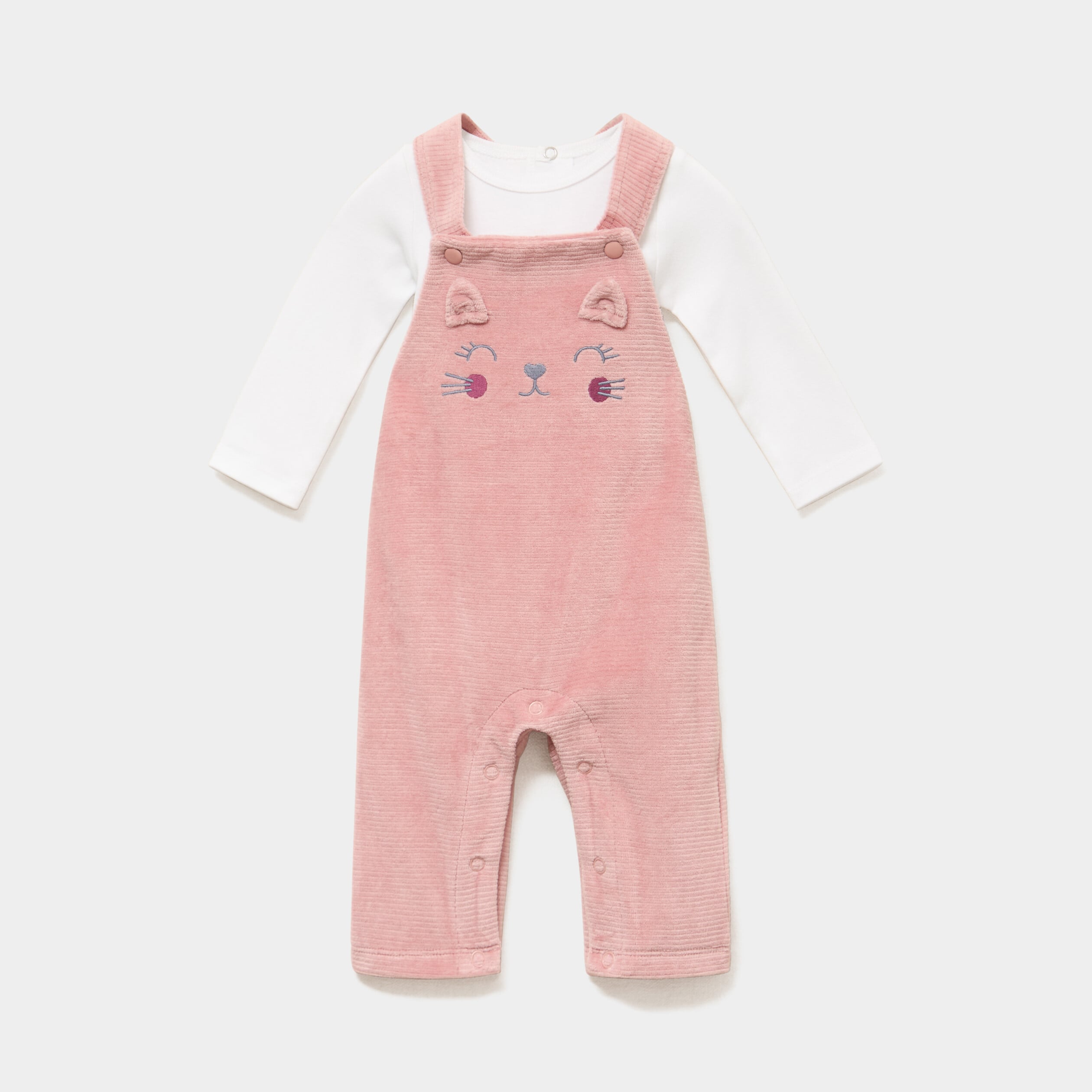 Ensemble 2 pi&egrave;ces salopette et t-shirt vieux rose b&eacute;b&eacute;