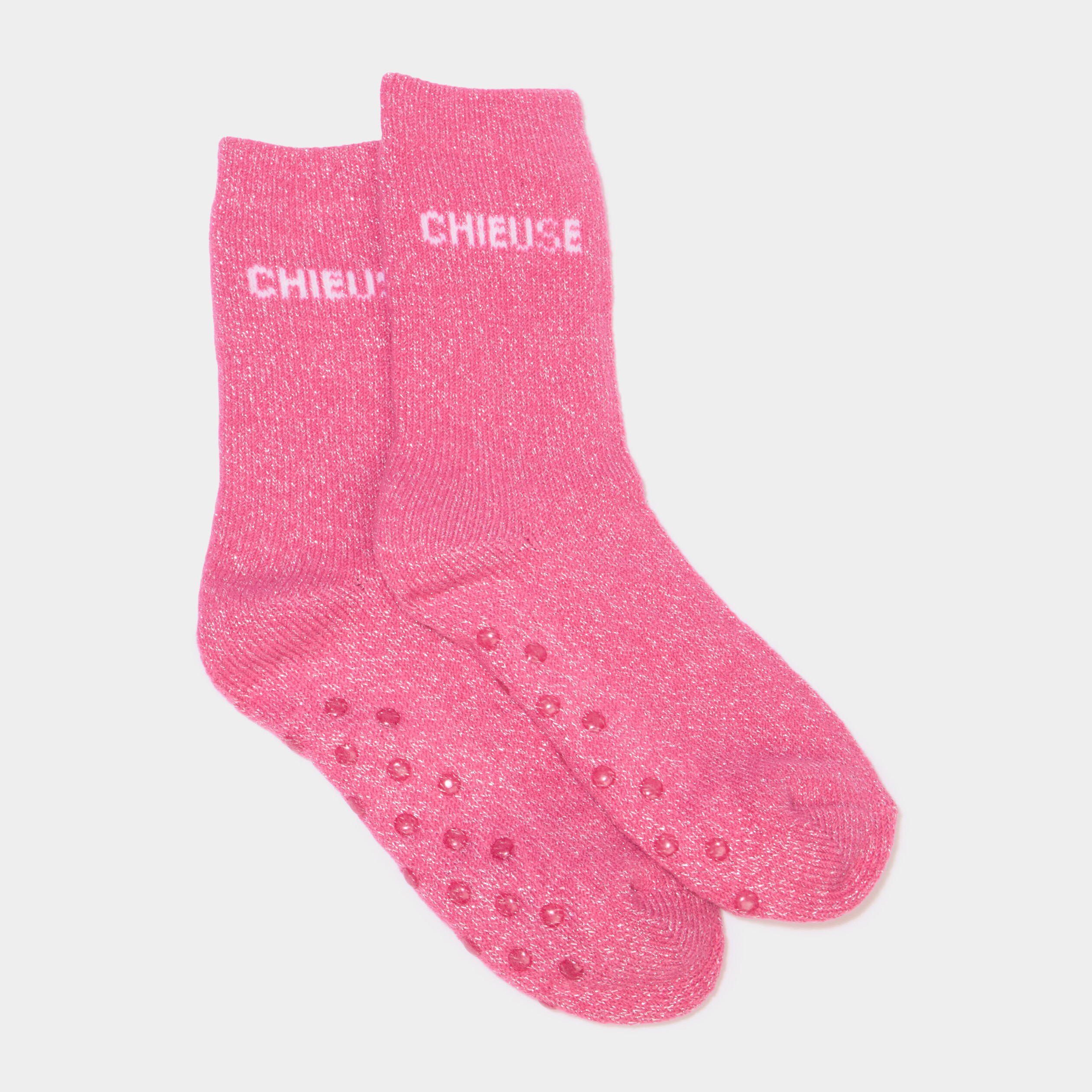 Chaussettes d'int&eacute;rieur La queen rose fushia femme