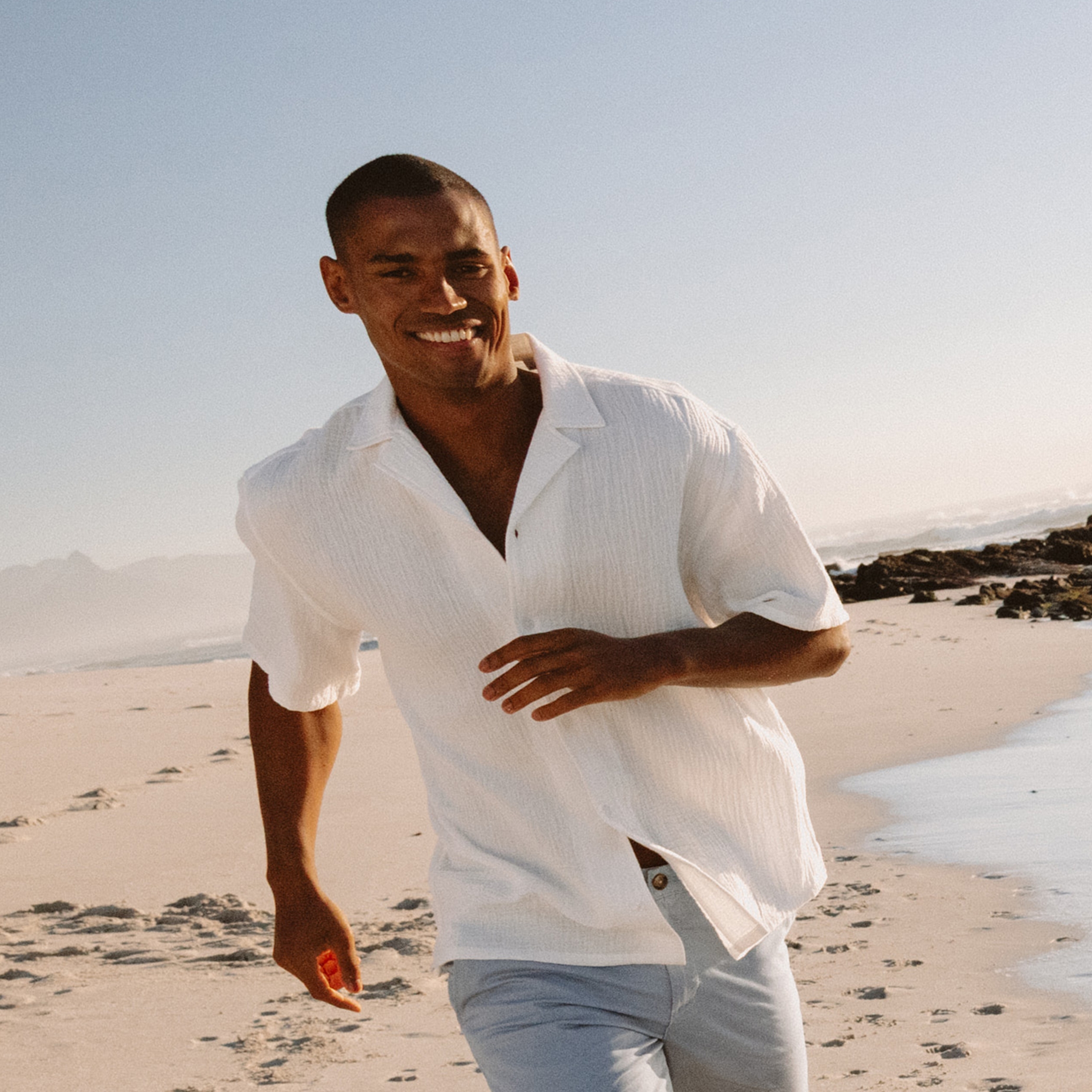 Chemise gaze de coton manches courtes blanc homme