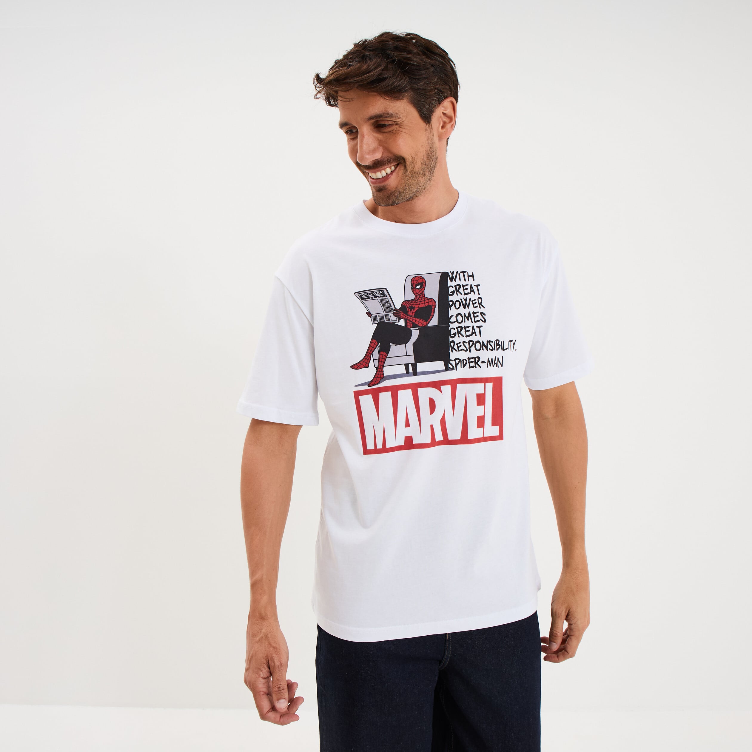 T-shirt manches courtes coton Spider-Man blanc homme