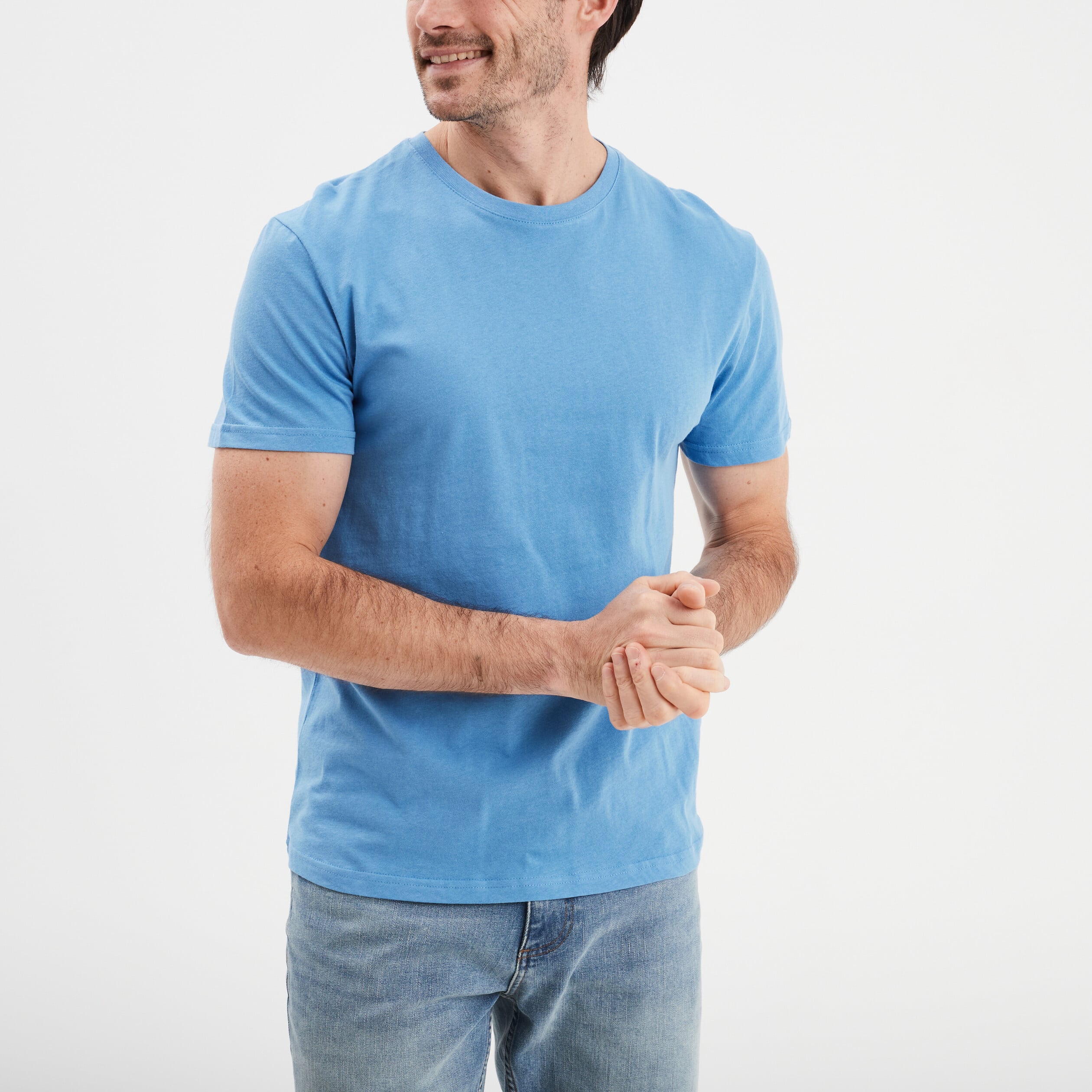 T-shirt droit en coton manches courtes bleu homme