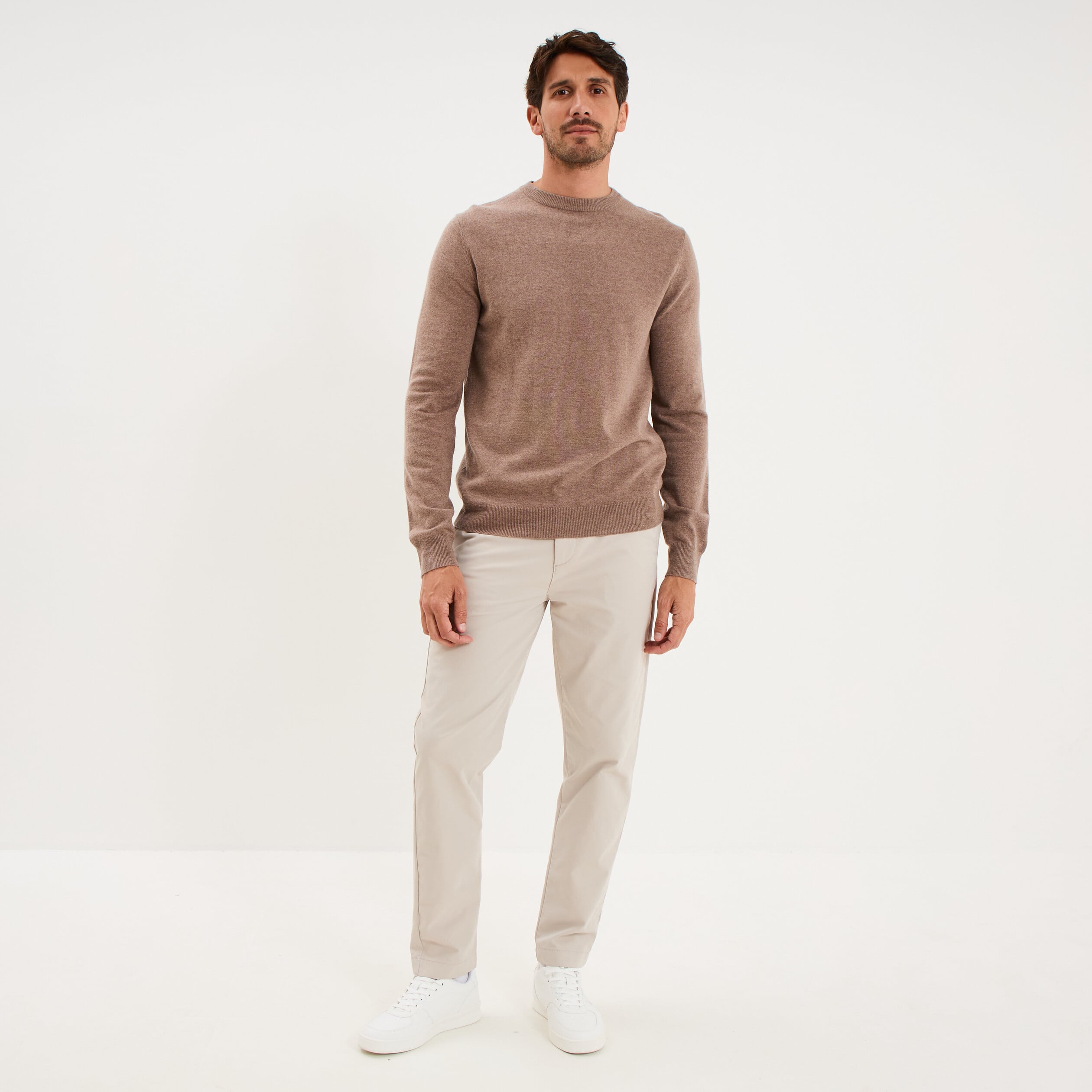 Pull col rond manches longues gris homme