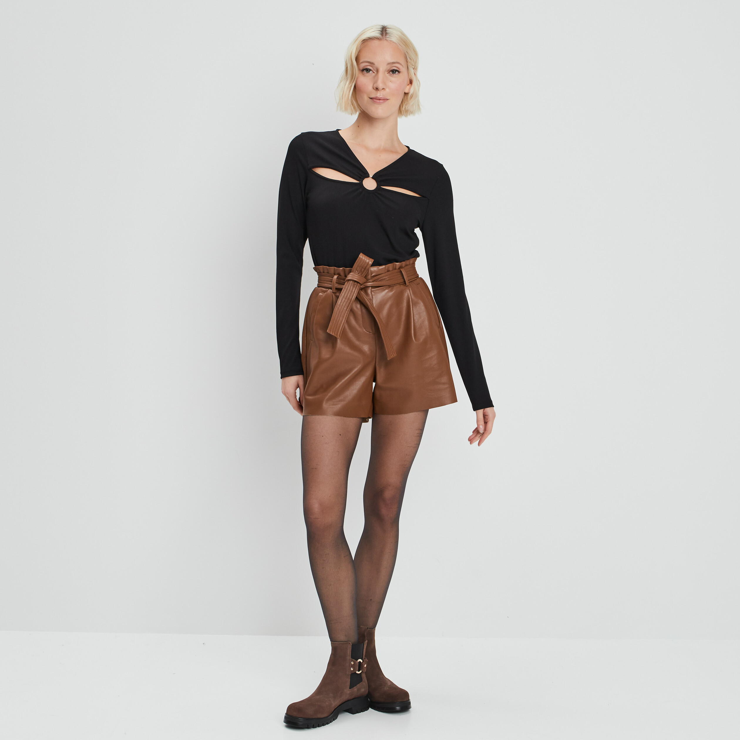short simili cuir paperbag camel femme Short simili cuir paperbag camel femme
