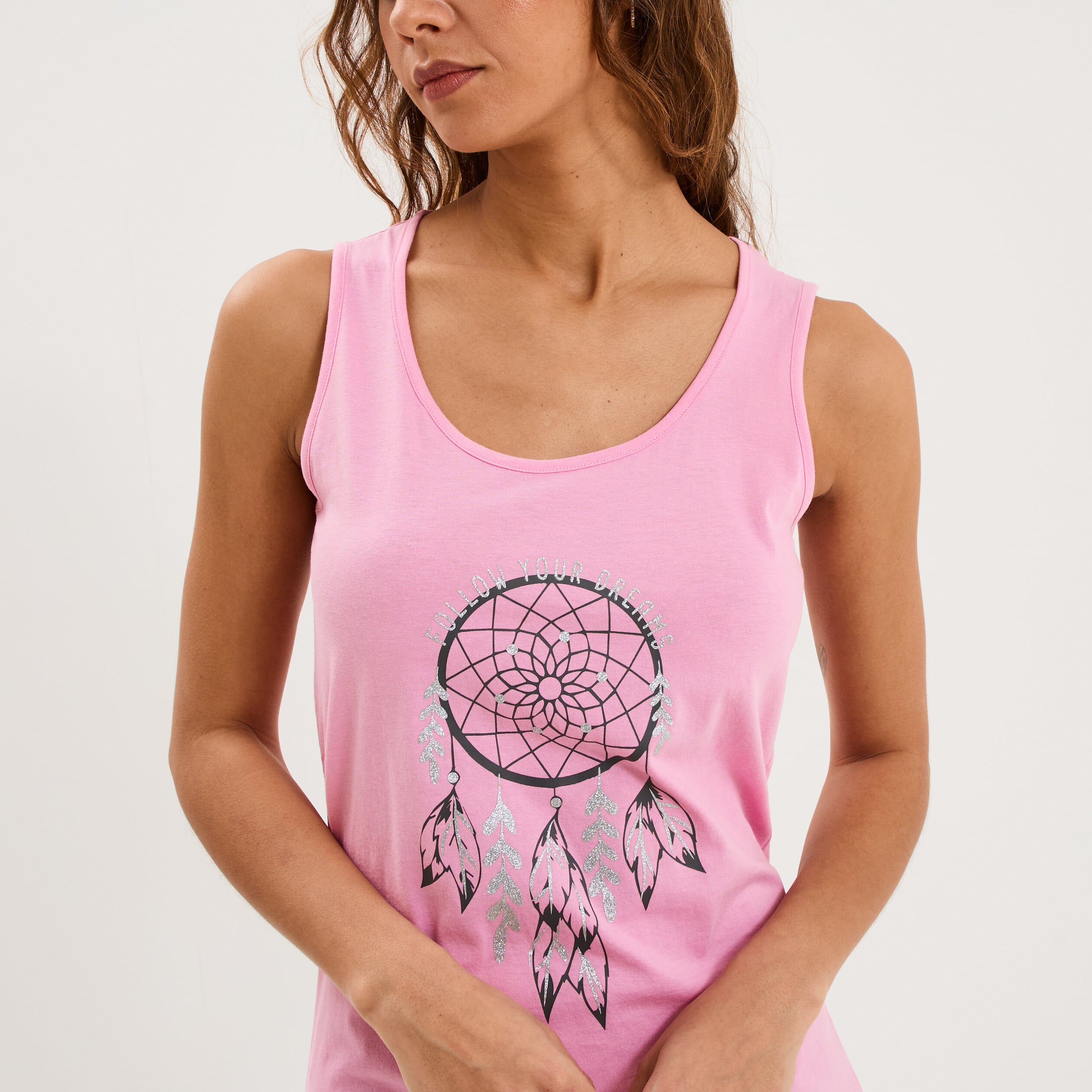 Chemise de nuit sans manches coton rose femme
