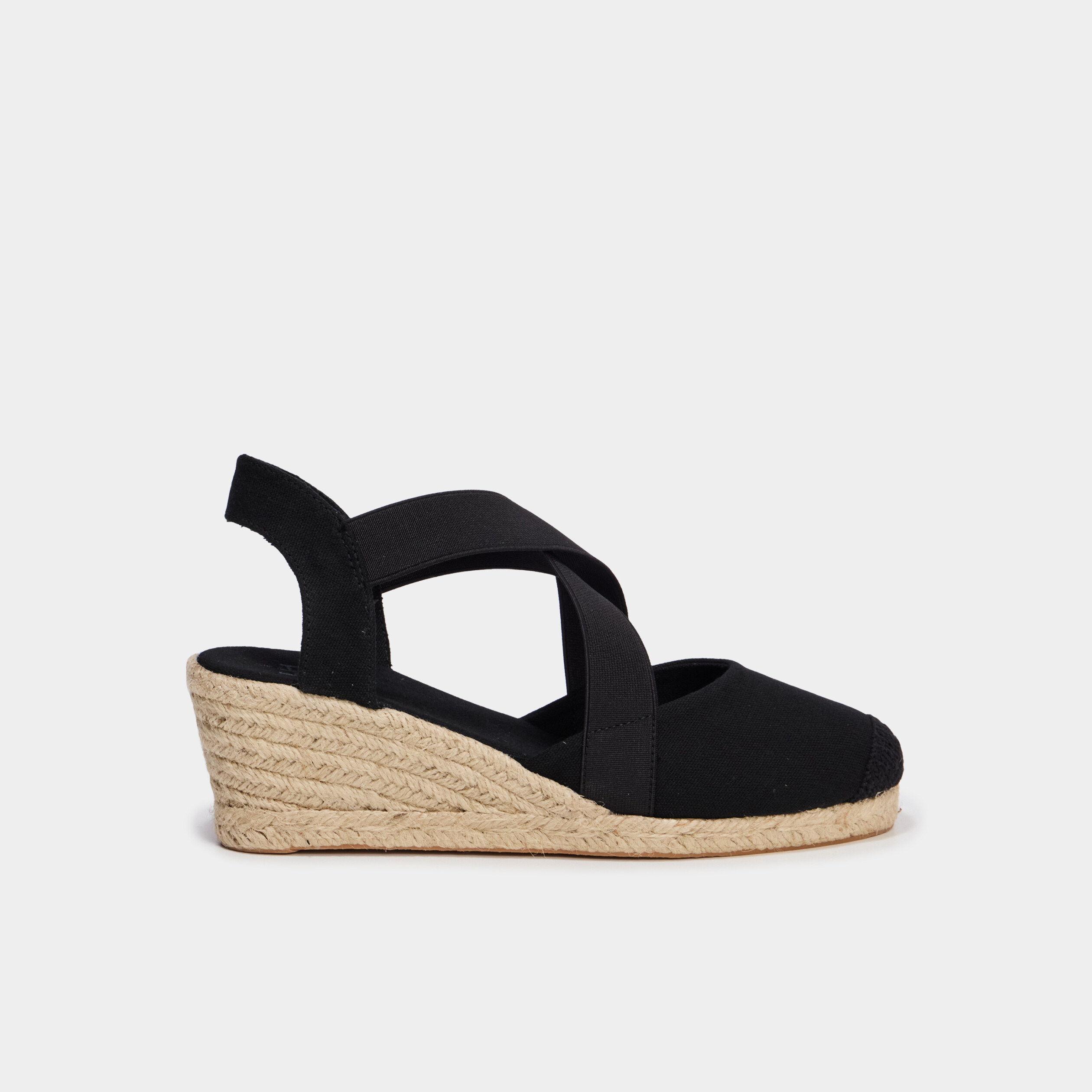 Sandales espadrilles compens&eacute;es en corde noir femme