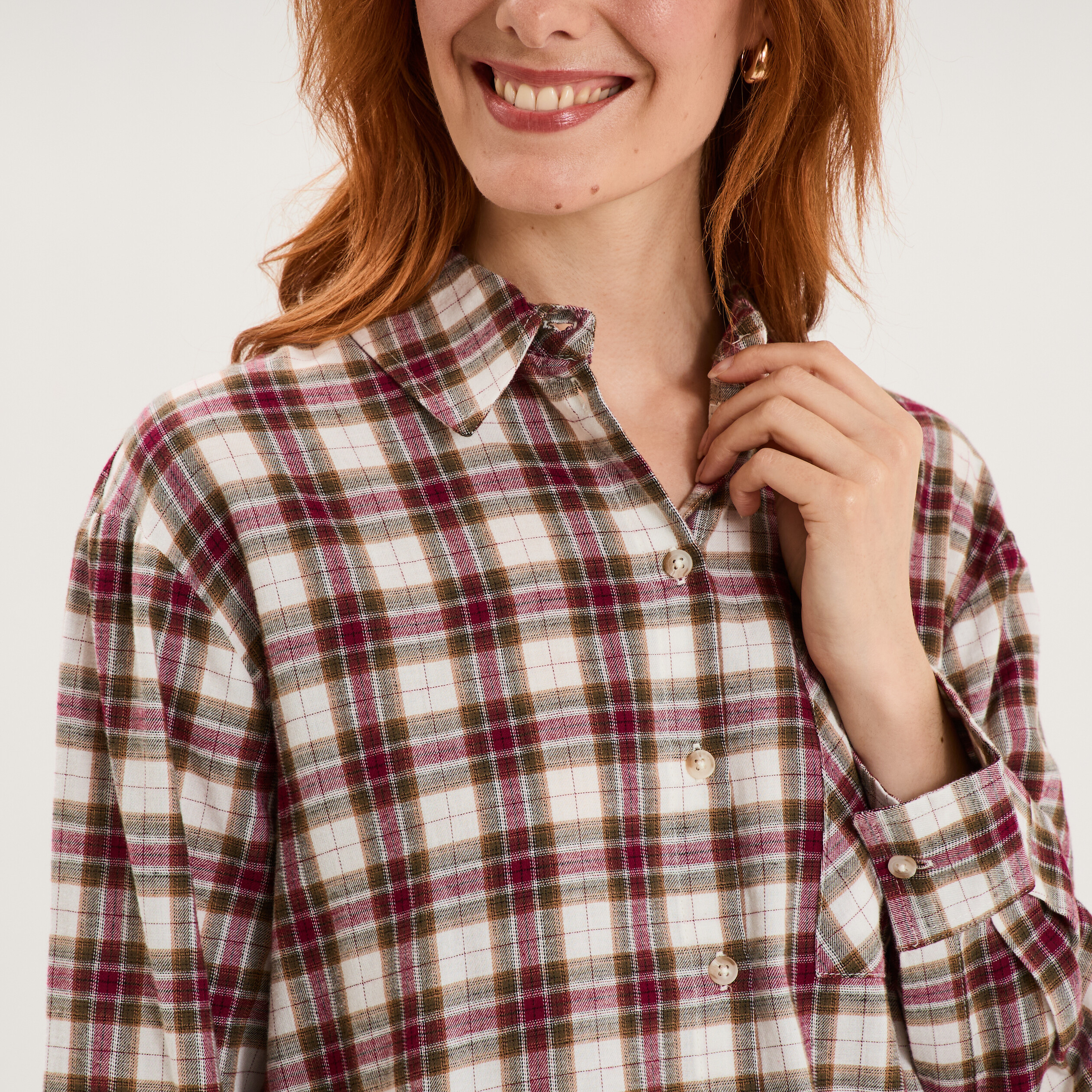 Chemise manches longues coton bordeaux femme