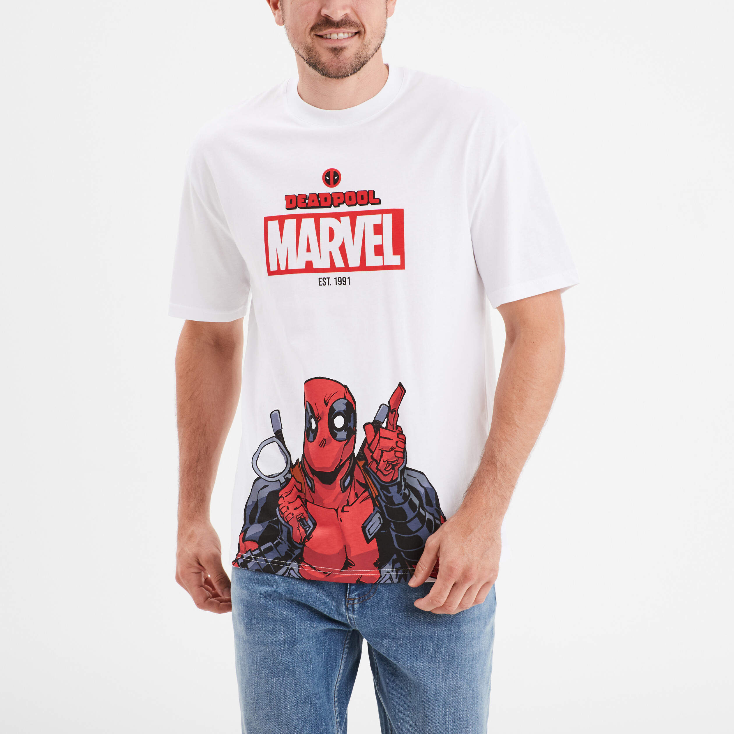 t shirt manches courtes marvel deadpool blanc homme T-shirt manches courtes Marvel Deadpool blanc homme