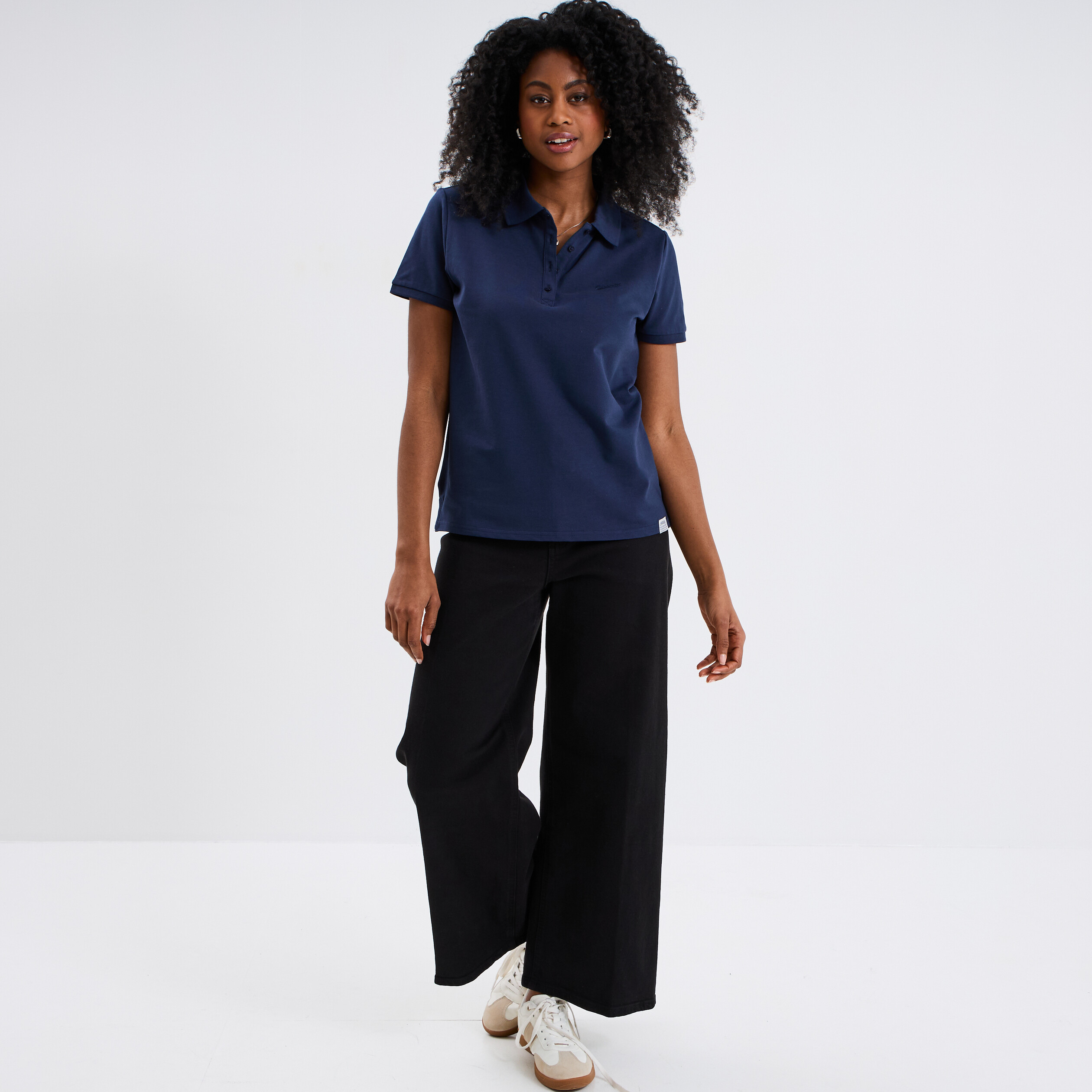 polo ajuste manches courtes coton bleu marine femme Polo ajusté manches courtes coton bleu marine femme