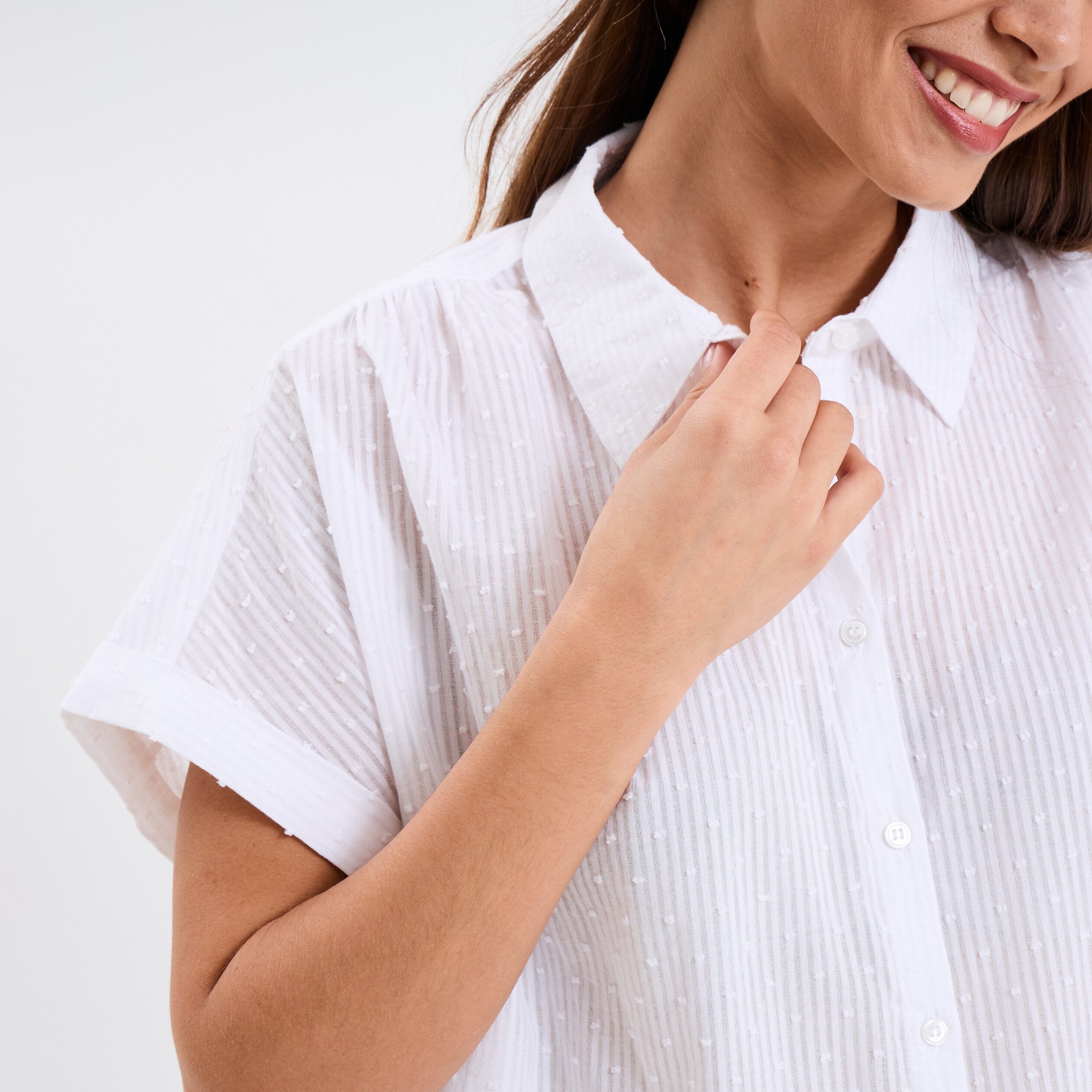 chemise plumetis manches courtes coton blanc femme Chemise plumetis manches courtes coton blanc femme