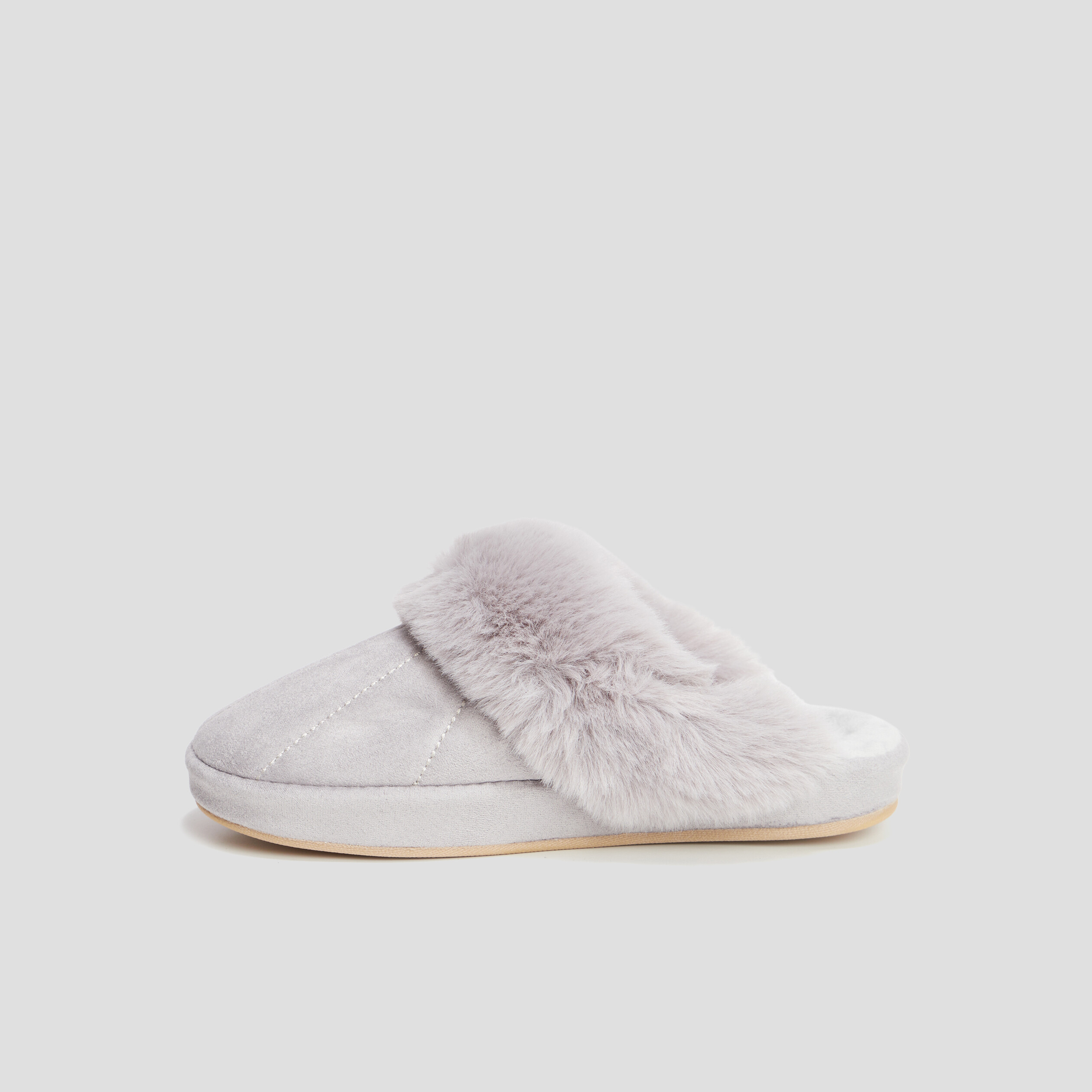 Chaussons mules col en fausse fourrure mauve femme