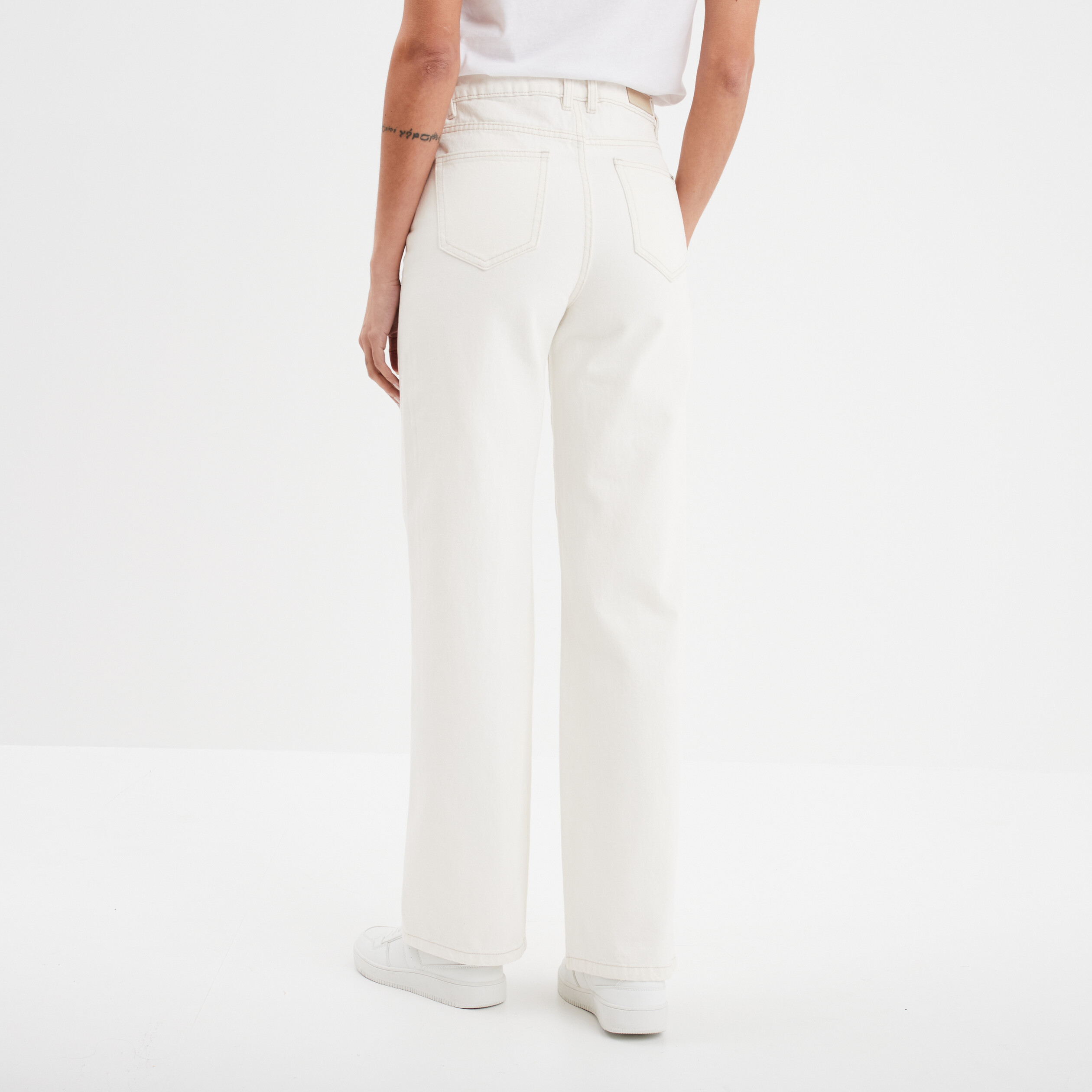 jeans wide leg taille haute coton ivoire femme Jeans wide leg taille haute coton ivoire femme