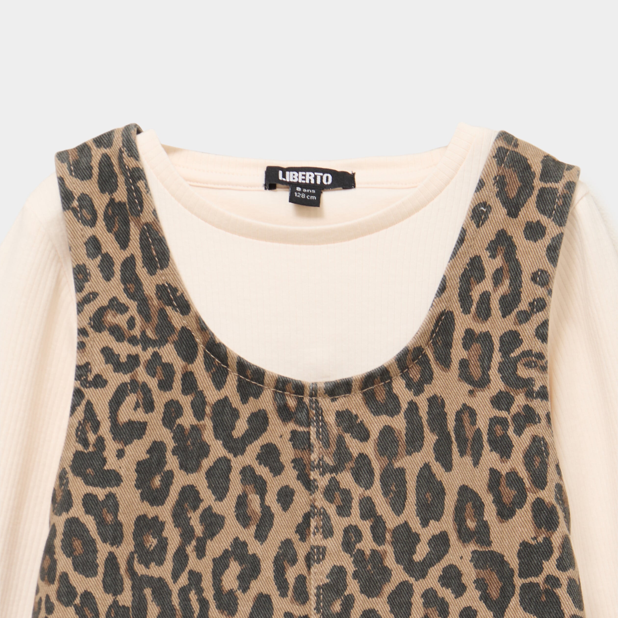 Ensemble t-shirt et robe trap&egrave;ze coton marron fille